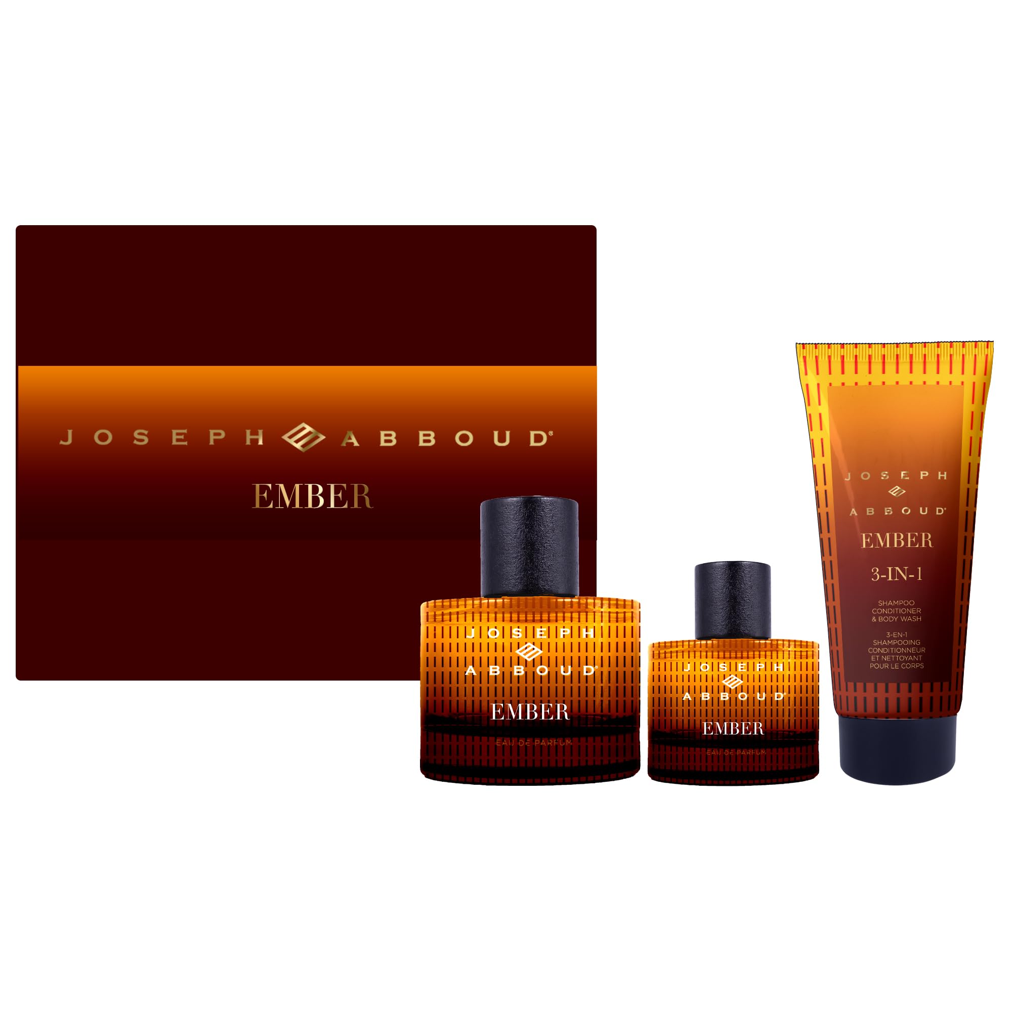 Joseph Abboud Ember Eau de Parfum Gift Set for Men - 3.4 oz Cologne Trio with Travel Spray | Perfect for Date Nights, Business Meetings & Special Occasions