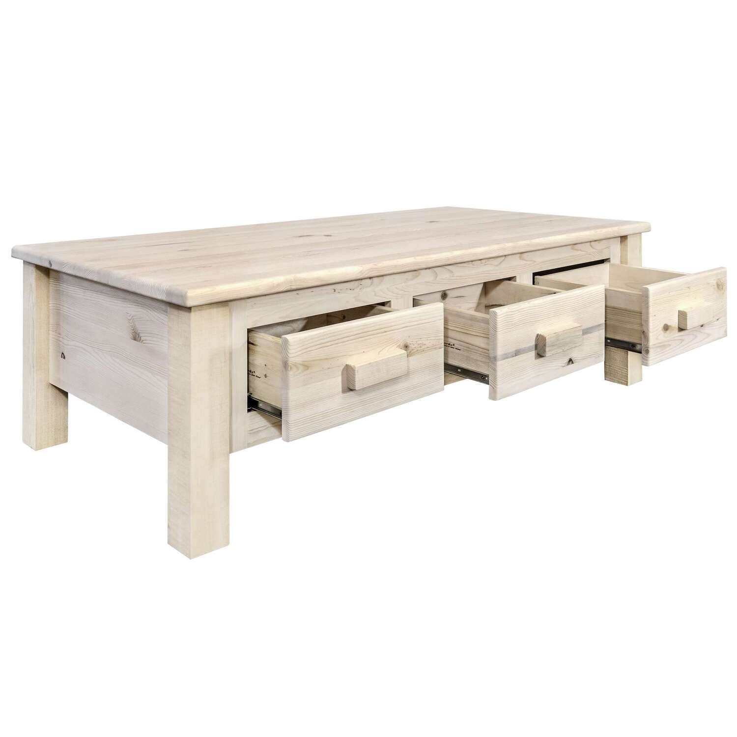Montana Wooden Coffee Table with 6 Drawers - Clear Lacquer Finish for Living Room