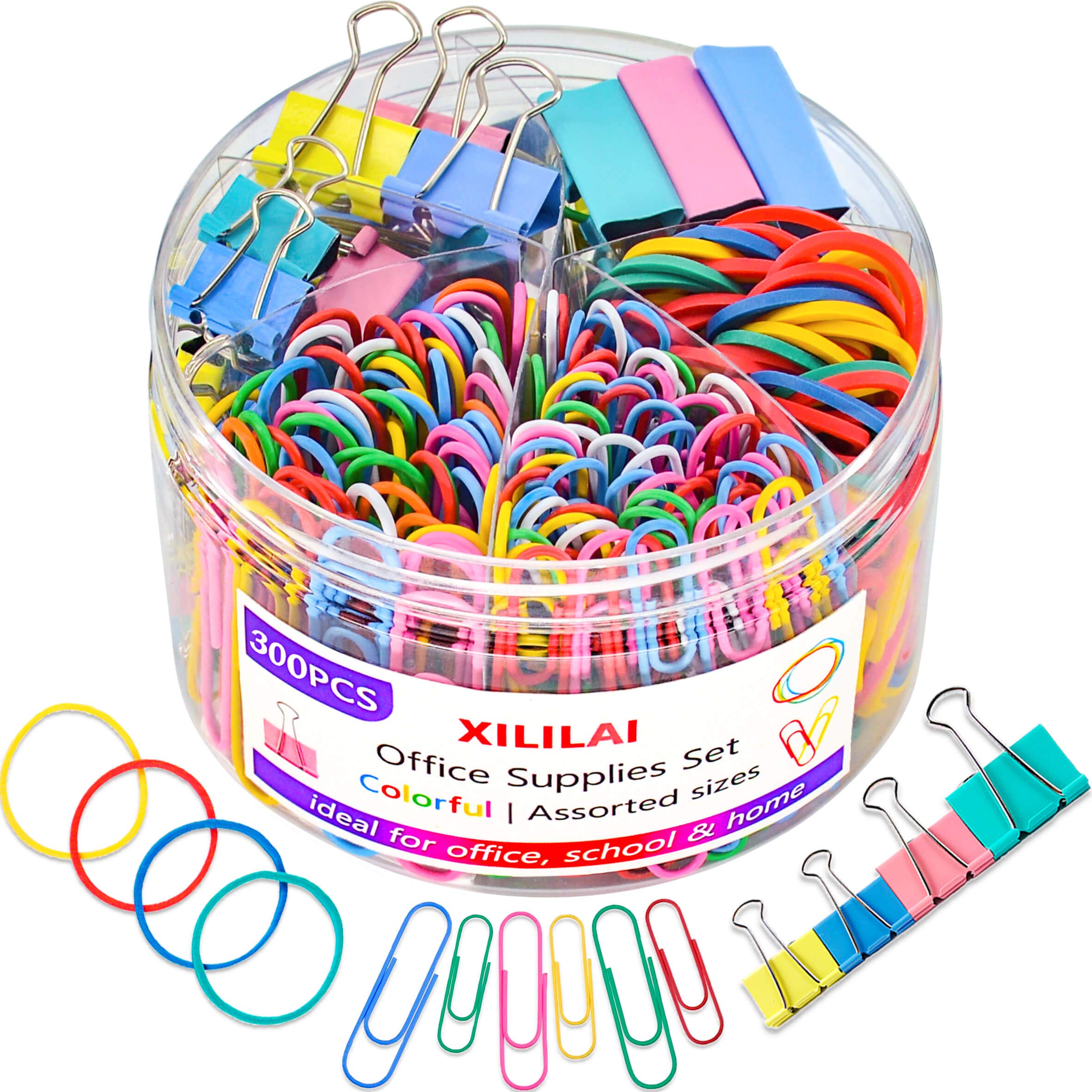 Colorful Paper Clips & Binder Clips Set - Assorted Sizes for Office, School & Home Organization | Document Organizing Supplies with Rubber Bands | Perfect for Filing, Crafting & Bulletin Boards