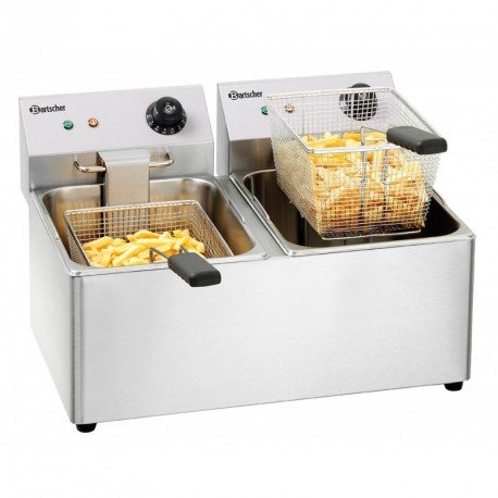 Bartscher SNACK IV Double Independent Deep Fryer 16L 6500W Stainless Steel - Perfect for Restaurants, Catering & Commercial Kitchens