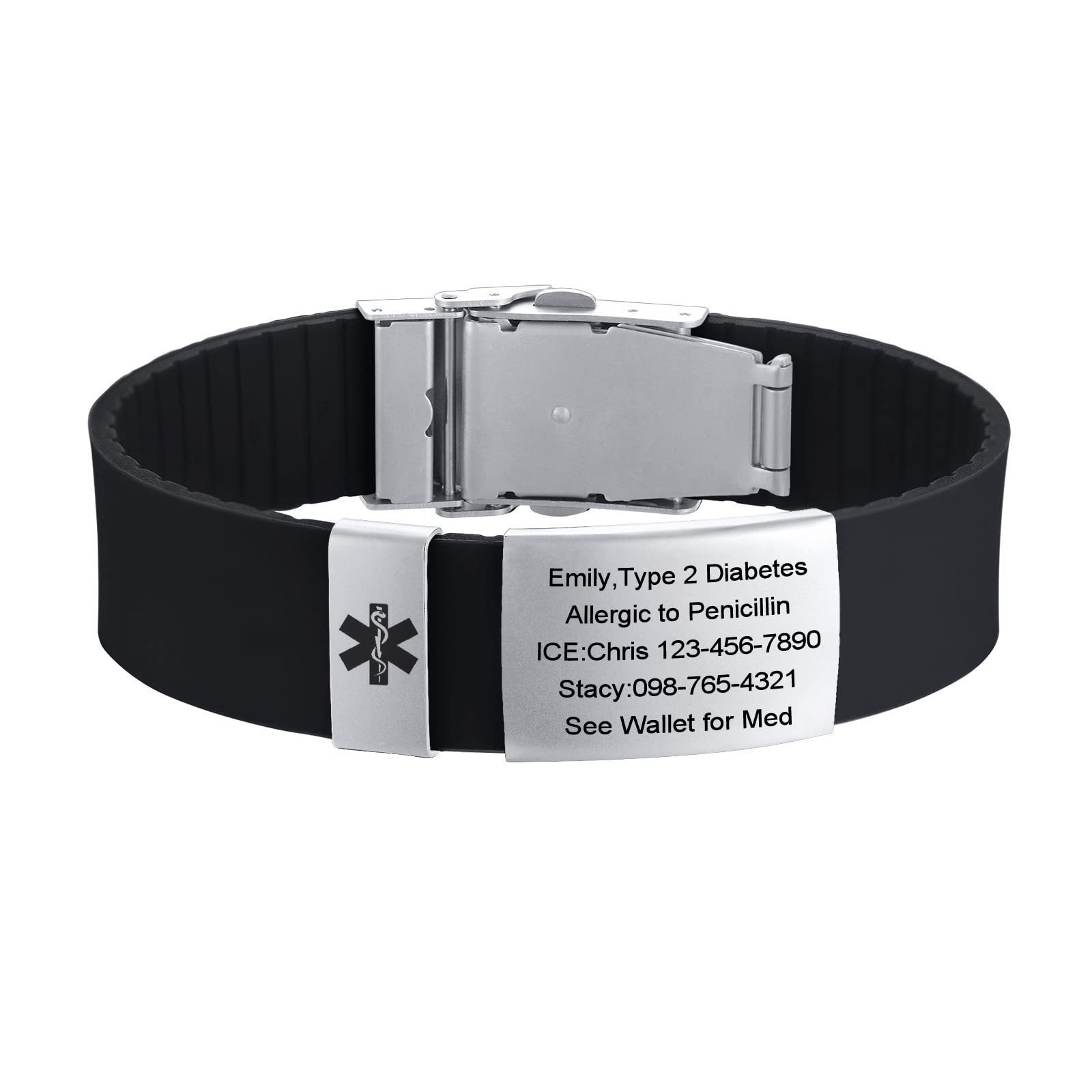 VNOX Custom Medical Alert Bracelets for Men & Women - Sporty Medical ID Bracelet for Emergency Health Conditions - Perfect for Running, Hiking & Daily Wear