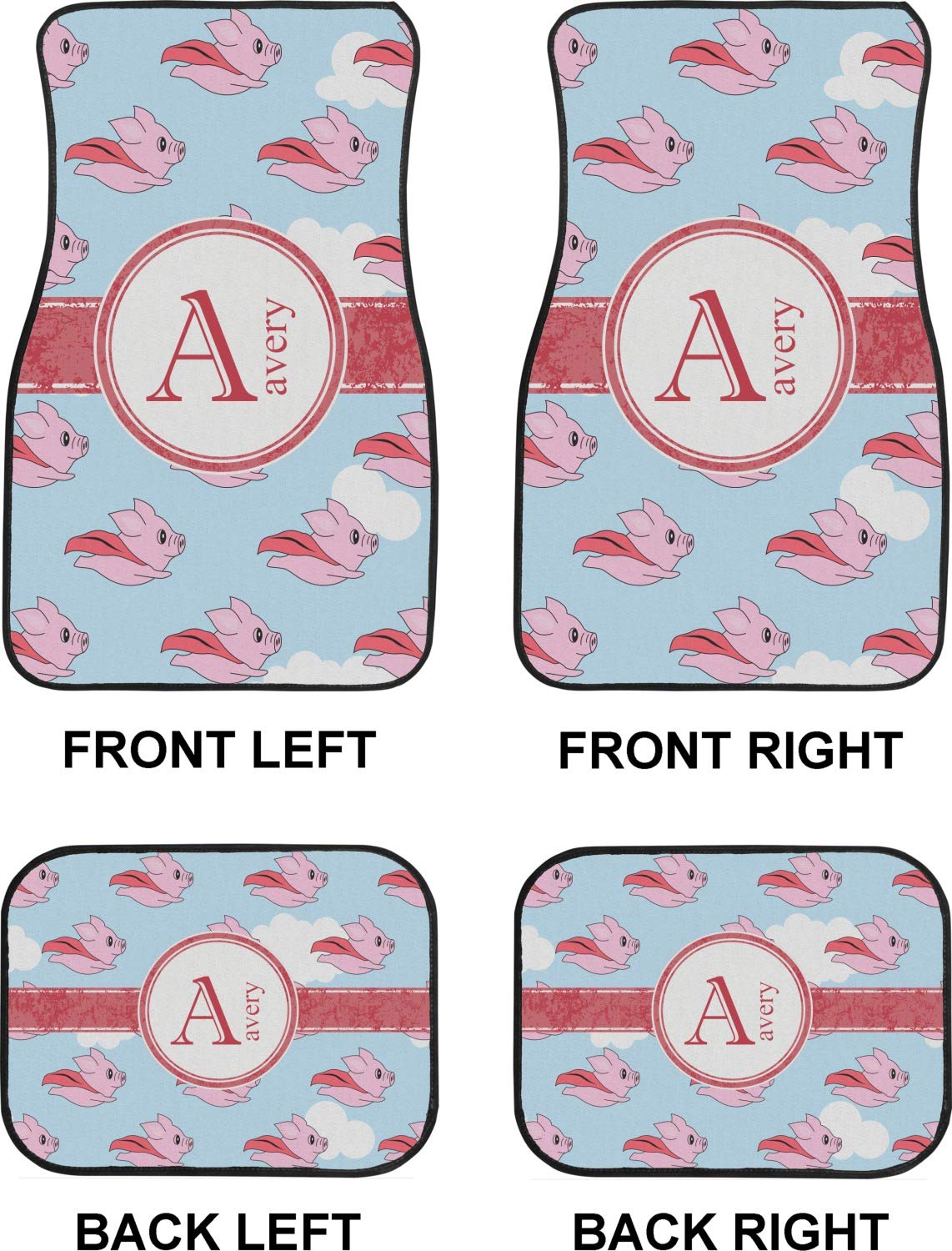 Custom Flying Pigs Car Floor Mats Set - 2 Front & 2 Rear Mats for Cars, SUVs & Trucks - Waterproof & Durable - Perfect for Gifts, Pet Lovers & Unique Car Accessories