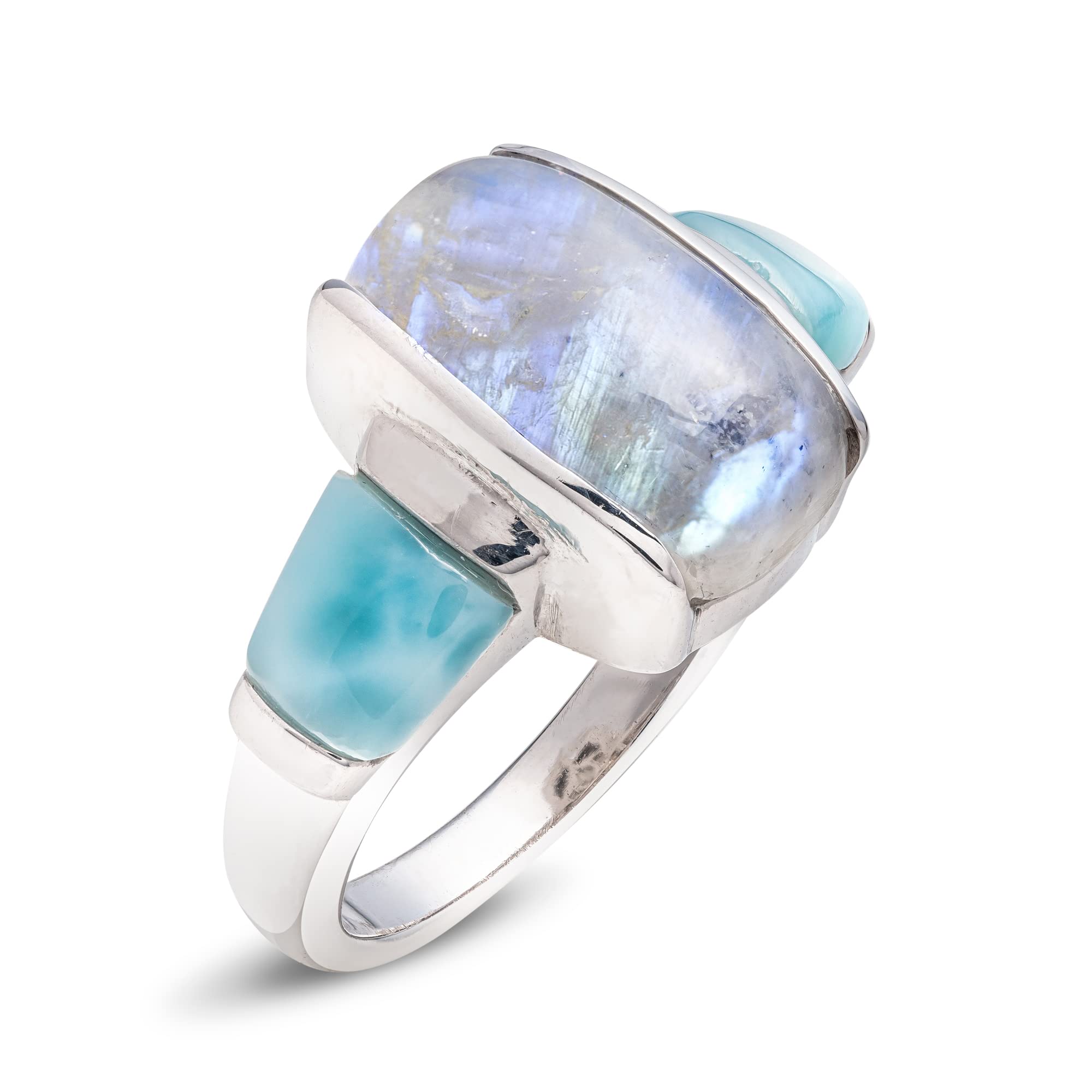 Stauer Genuine Larimar & Moonstone Ring for Women - 5 Carat Moonstone & 3 Carat Larimar in .925 Sterling Silver - Rare Gemstone Jewelry for Special Occasions & Evening Events