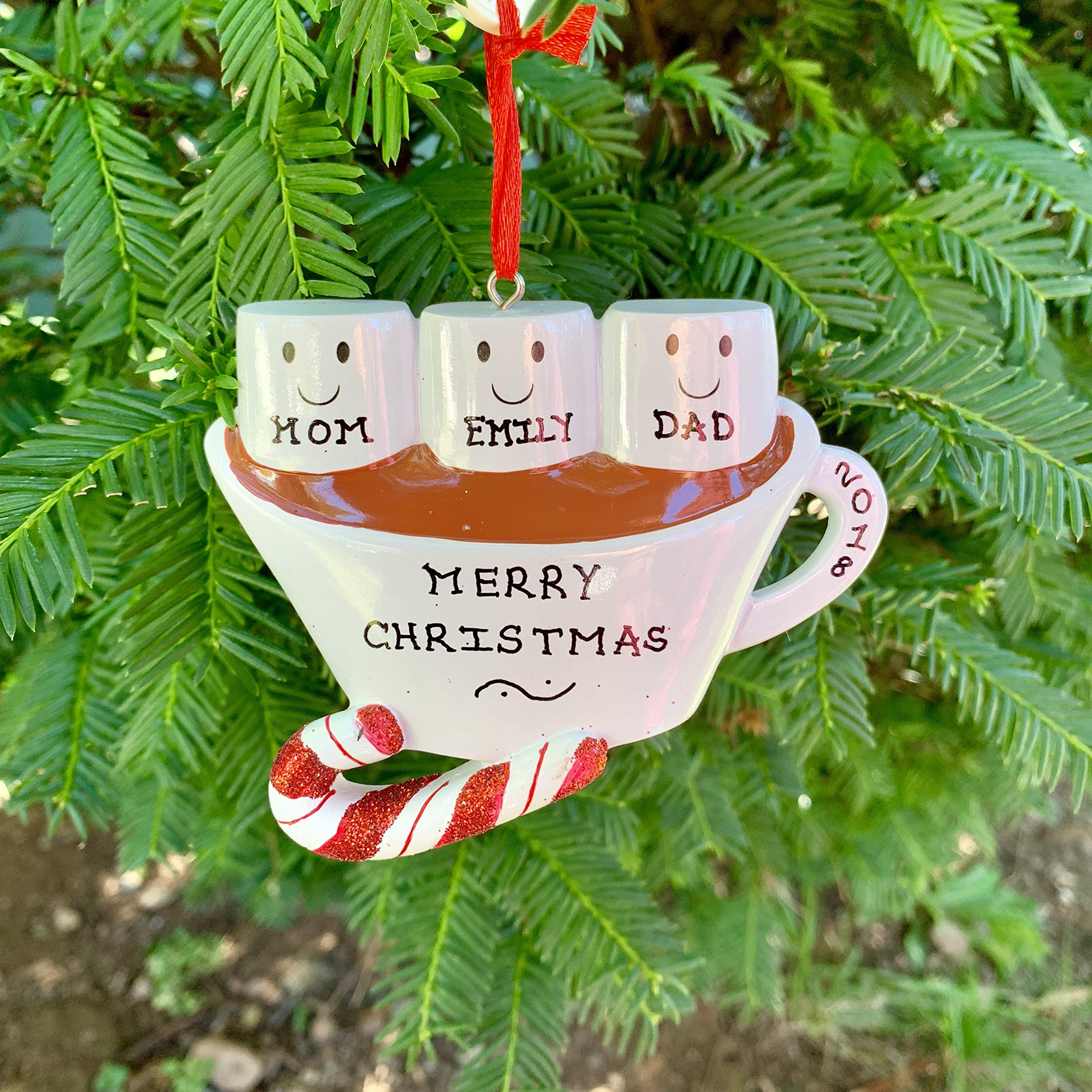 Custom Family of 3 Christmas Ornament - Personalized Hot Chocolate Marshmallow Decor for Holiday Tree & Gift Giving