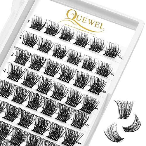 QUEWEL 72 Pcs DIY Eyelash Extension Kit - 14mm Wide Stem Cluster Lashes, Soft & Natural False Eyelashes for Home Makeup | Cruelty-Free, Reusable & Comfortable | Perfect for Daily Wear, Special Occasions & Professional Makeup Artists