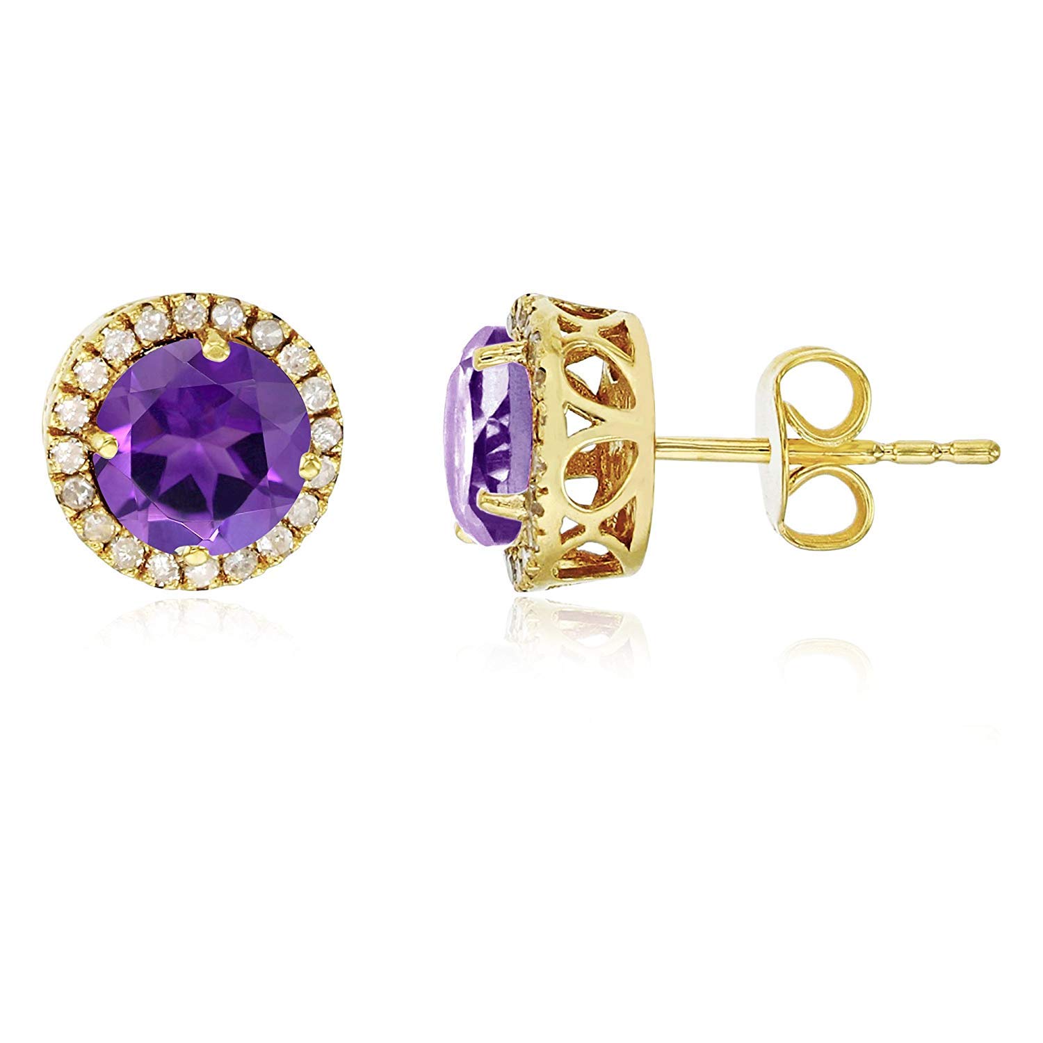 14K Yellow, White & Rose Gold 6mm Round Gemstone with 0.2 CTTW Diamond Halo Stud Earrings for Women - Perfect for Weddings, Anniversaries & Special Occasions