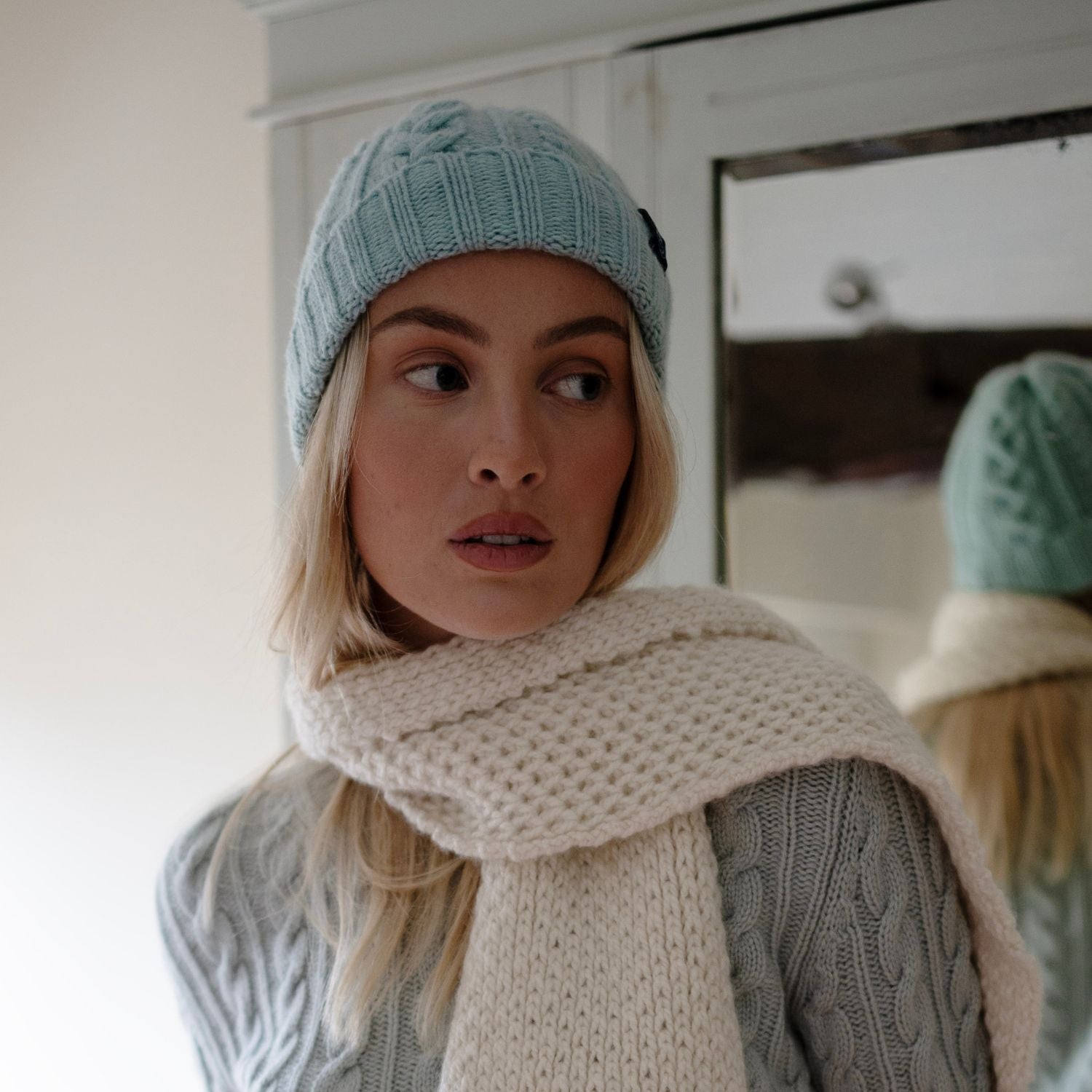 Women's Warm Wool Beanie with Multi Cable Knit Design - Cozy Winter Hat for Outdoor Activities, Skiing, and Casual Wear