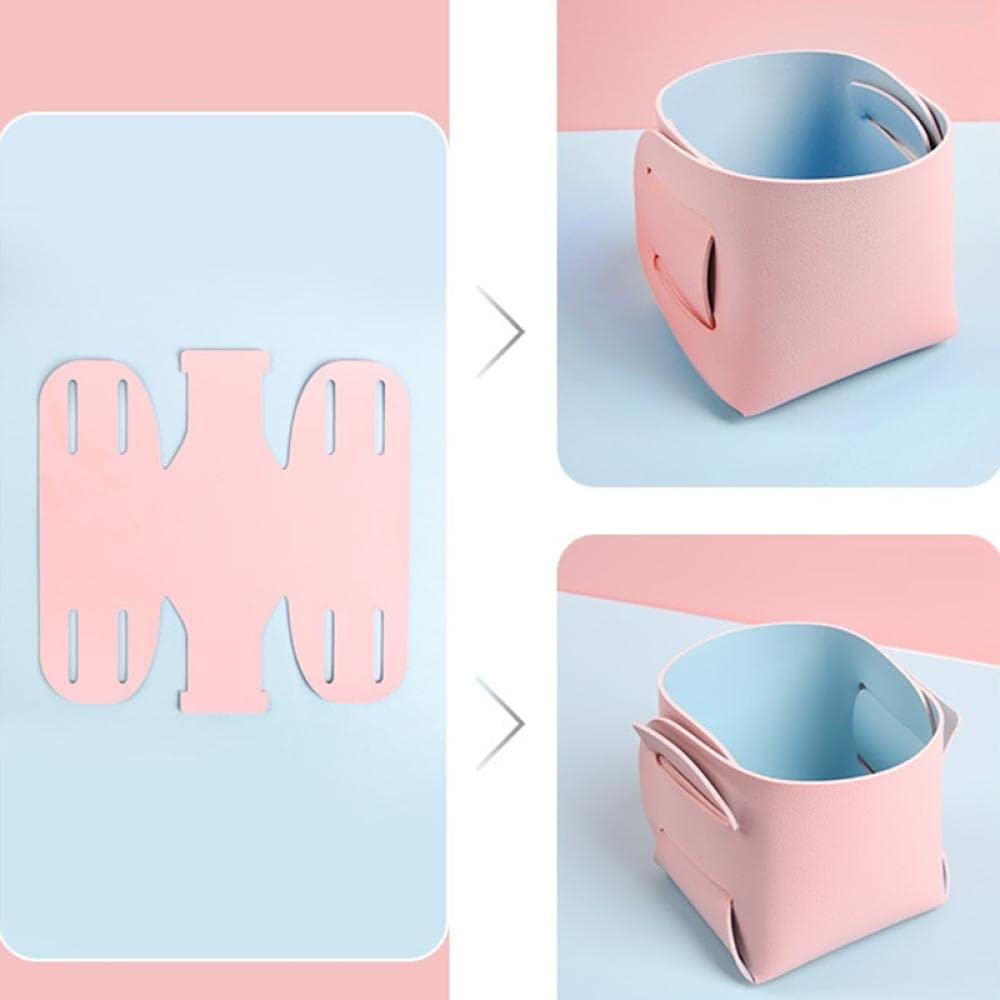 2-Pack Foldable Leather Desktop Storage Box - Pen Holder, Jewelry & Cosmetics Organizer for Office, Home & Travel (Blue & Pink)