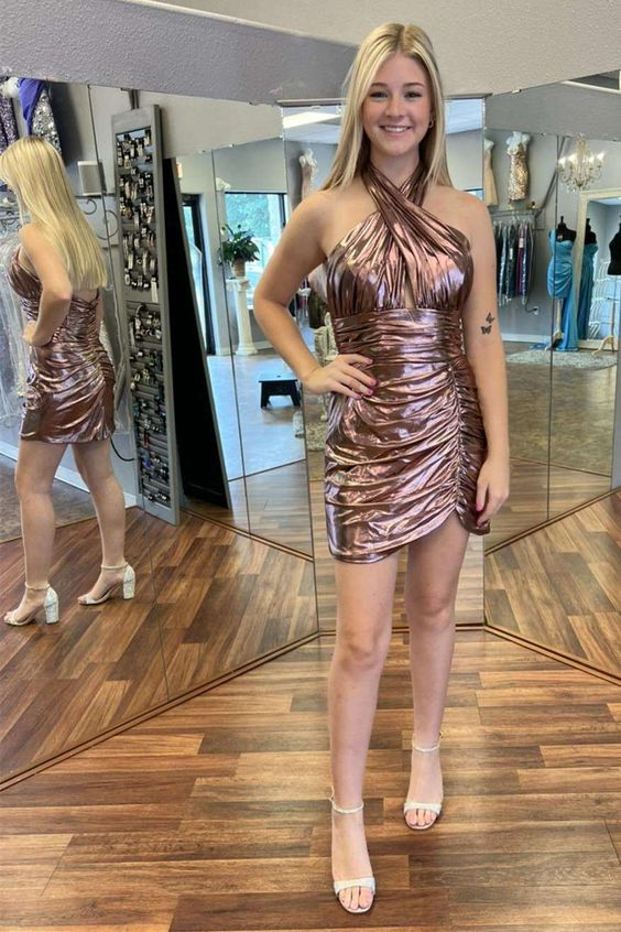 Elegant Halter Sheath Short Party Dress for Homecoming & Prom - J4629 | Perfect for Cocktail Parties, Dances & Special Occasions