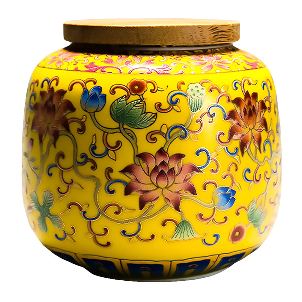 Hemoton 400ml Ceramic Coffee & Tea Storage Jar with Airtight Lid - Yellow Porcelain Canister for Loose Tea, Coffee Beans, Sugar & Seasonings - Perfect for Kitchen, Pantry & Coffee Station Organization