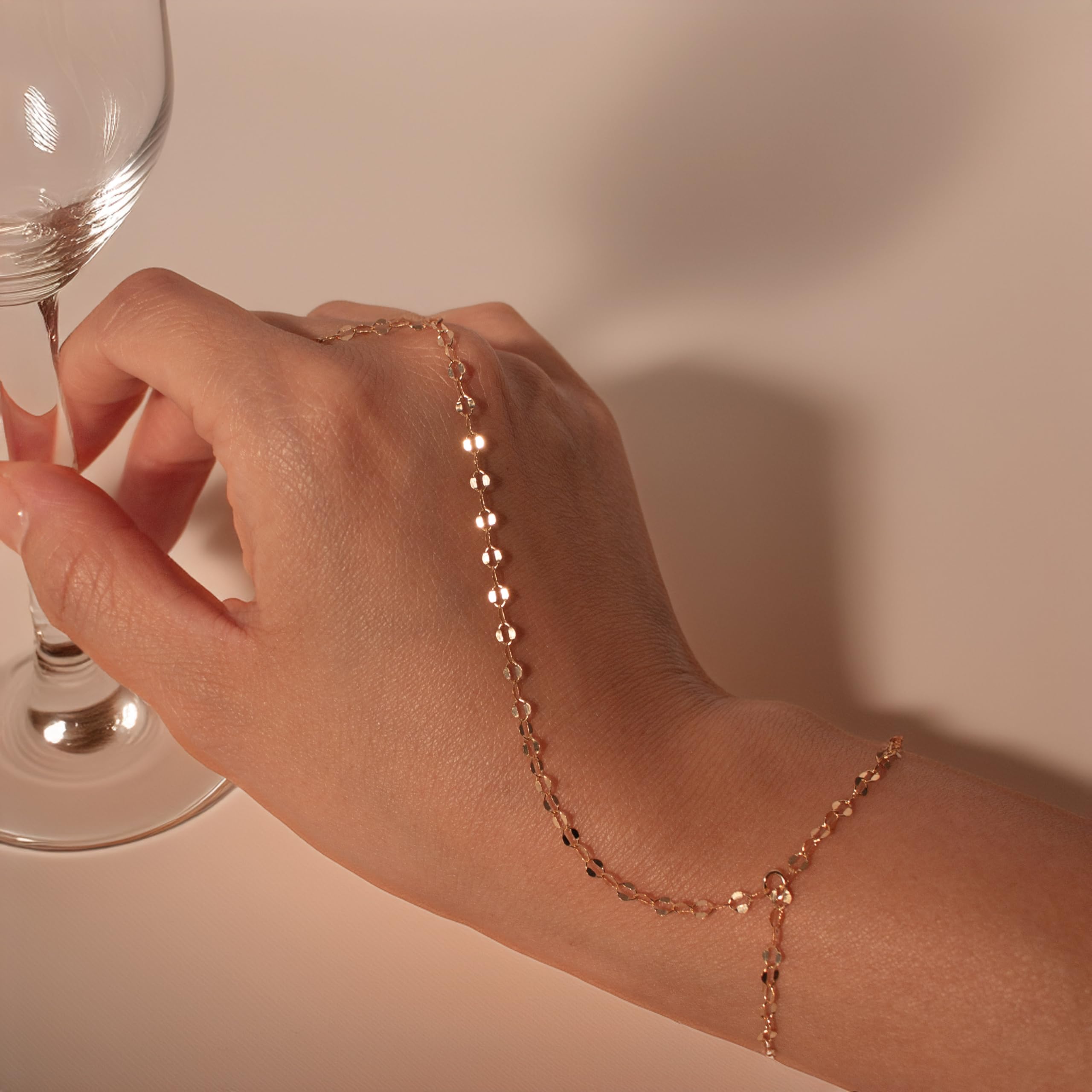 14K Gold Filled Ring Chain Bracelet - Dainty Adjustable Slave Bangle for Women | Waterproof Fashion Jewelry | Perfect Gift for Birthday, Anniversary & Valentine's Day | Ideal for Parties, Date Nights & Everyday Wear