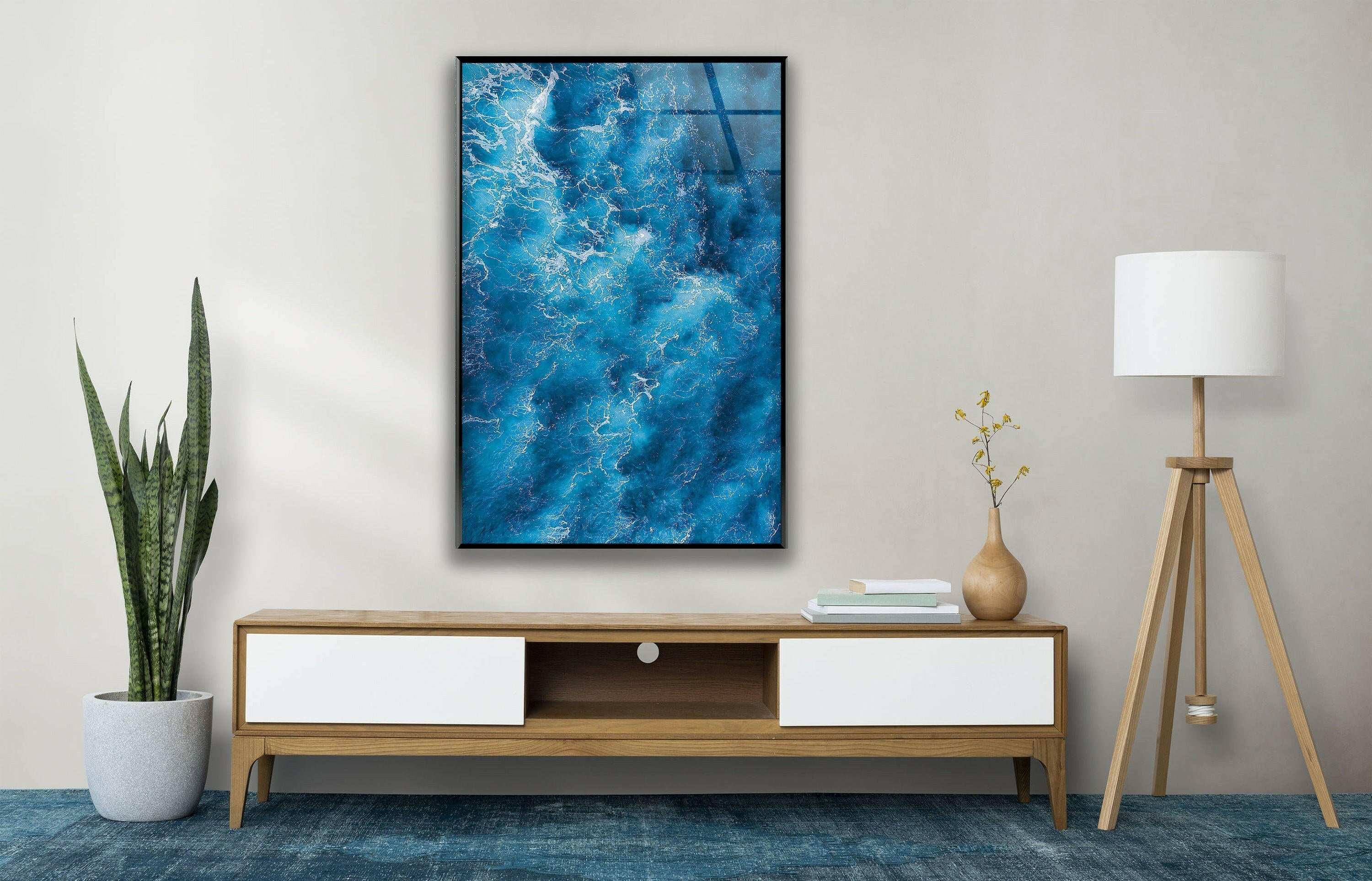Blue Ocean Waves Glass Wall Art - Handmade Coastal Decor for Living Room, Bedroom & Office - Perfect Beach Theme Home Décor