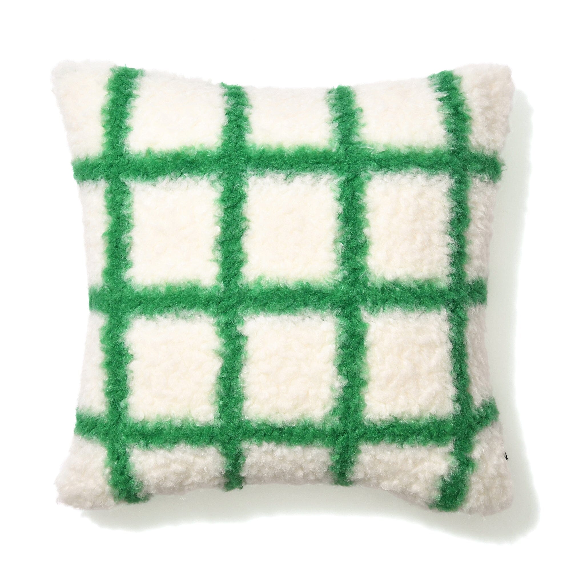 Checkered Boa Cushion Cover 18x18 Inches White and Green - Perfect for Sofa, Bed, and Home Decor