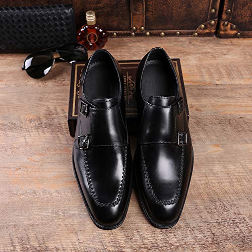 Men's Business Leather Monk Strap Shoes - Retro Cowhide Buckle Dress Shoes for Wedding & Banquet - Black Size 39/UK 6.5/US 7 - Perfect for Formal Events, Office Wear & Special Occasions