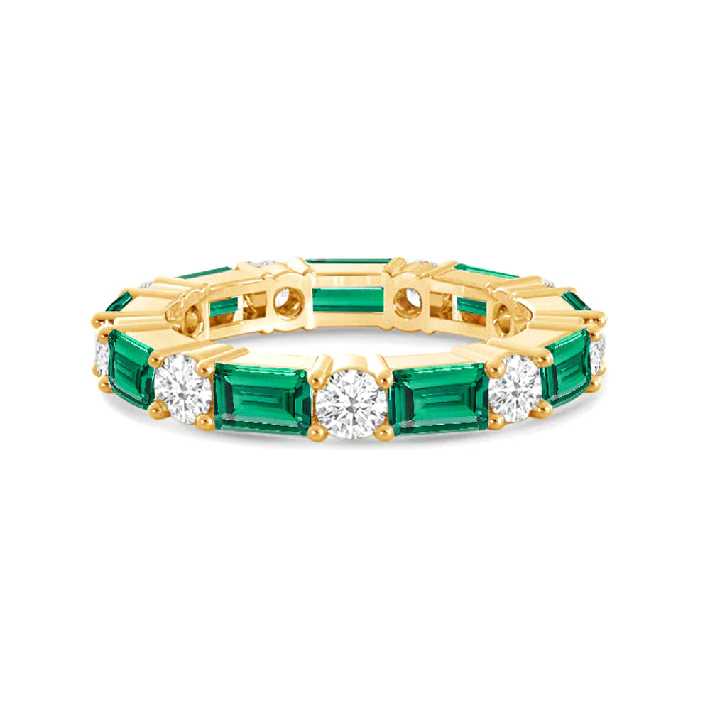 Exquisite Lab-Grown Emerald & Diamond Eternity Wedding Band - 14K White Gold Stackable Ring for Anniversary, Engagement & Bridal Jewelry (Perfect for Valentine's Day Gifts & Special Occasions)