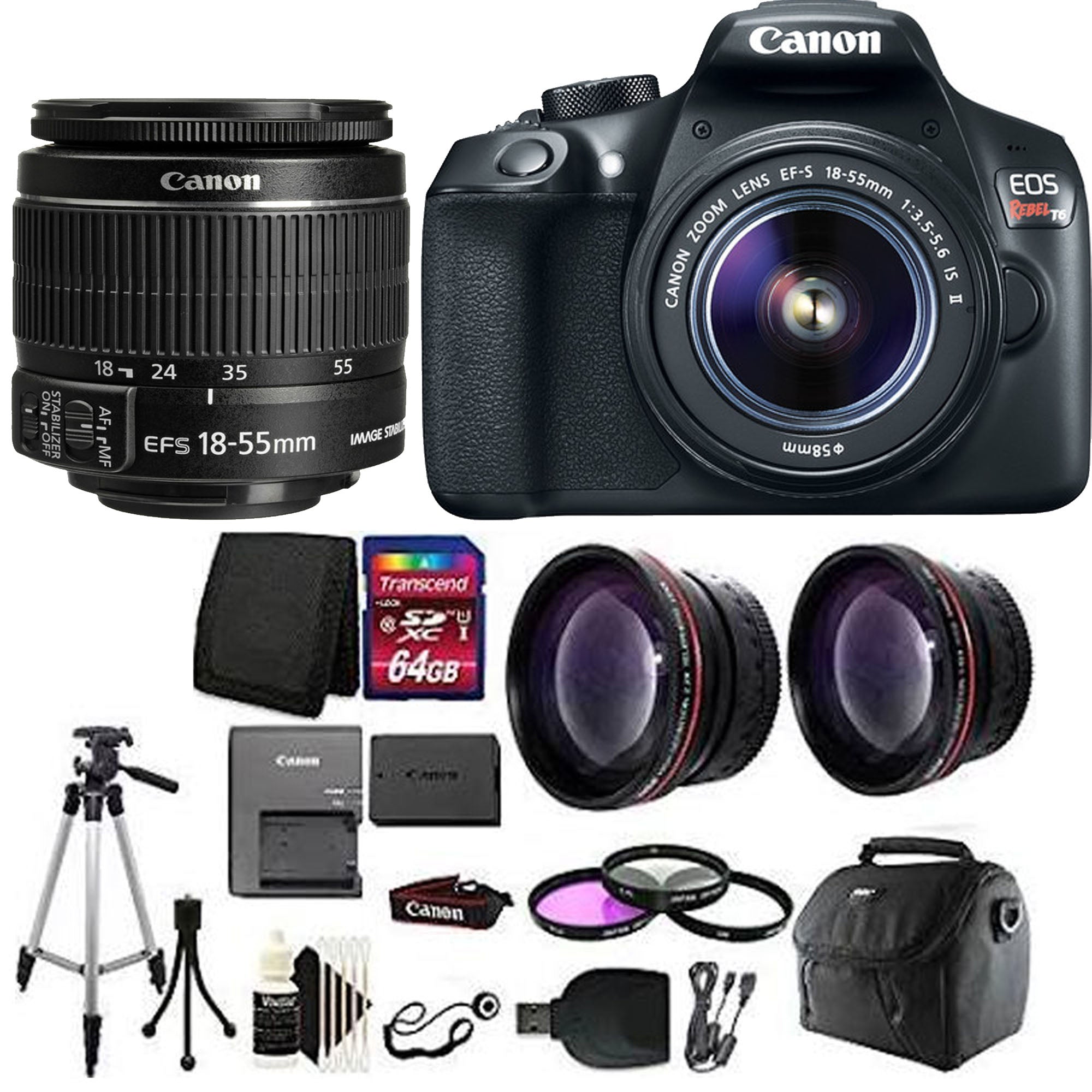 Canon EOS Rebel T6/2000D DSLR Camera with 18-55mm Lens & 64GB Memory Card Bundle - Perfect for Photography Beginners, Travel & Family Events