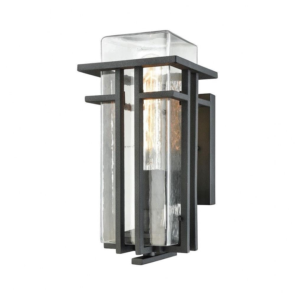 Geometric Modern Outdoor Wall Light - Matte Black Finish with Clear Blown Glass Shade - Weatherproof Exterior Sconce for Porch, Patio, Garden, and Entryway Lighting