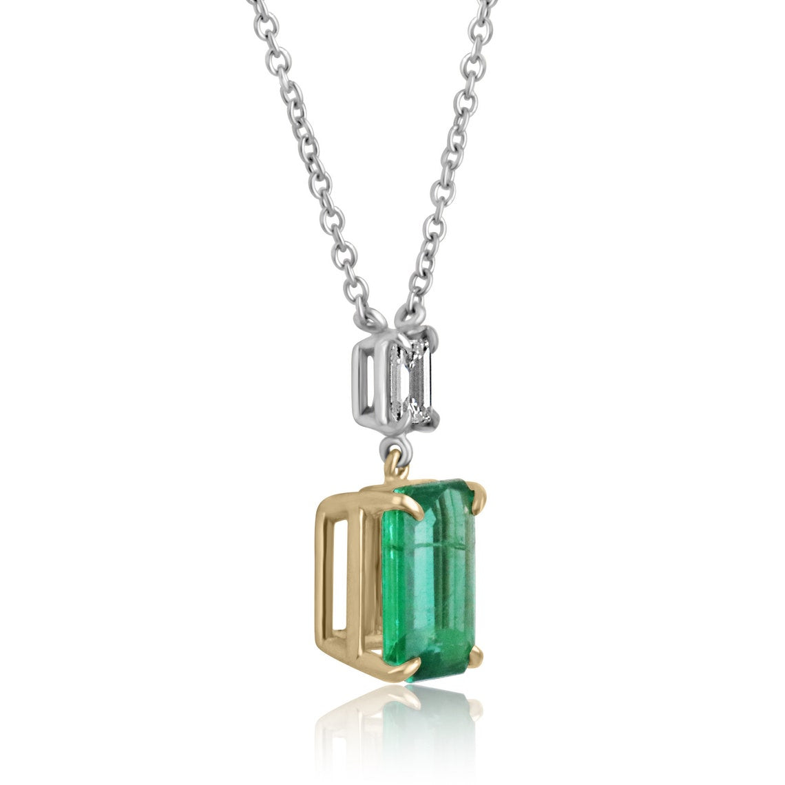 3.13tcw Genuine Dark Green Emerald Cut Diamond Necklace in 14K Two-Tone Gold - Elegant Jewelry for Weddings, Anniversaries & Special Occasions