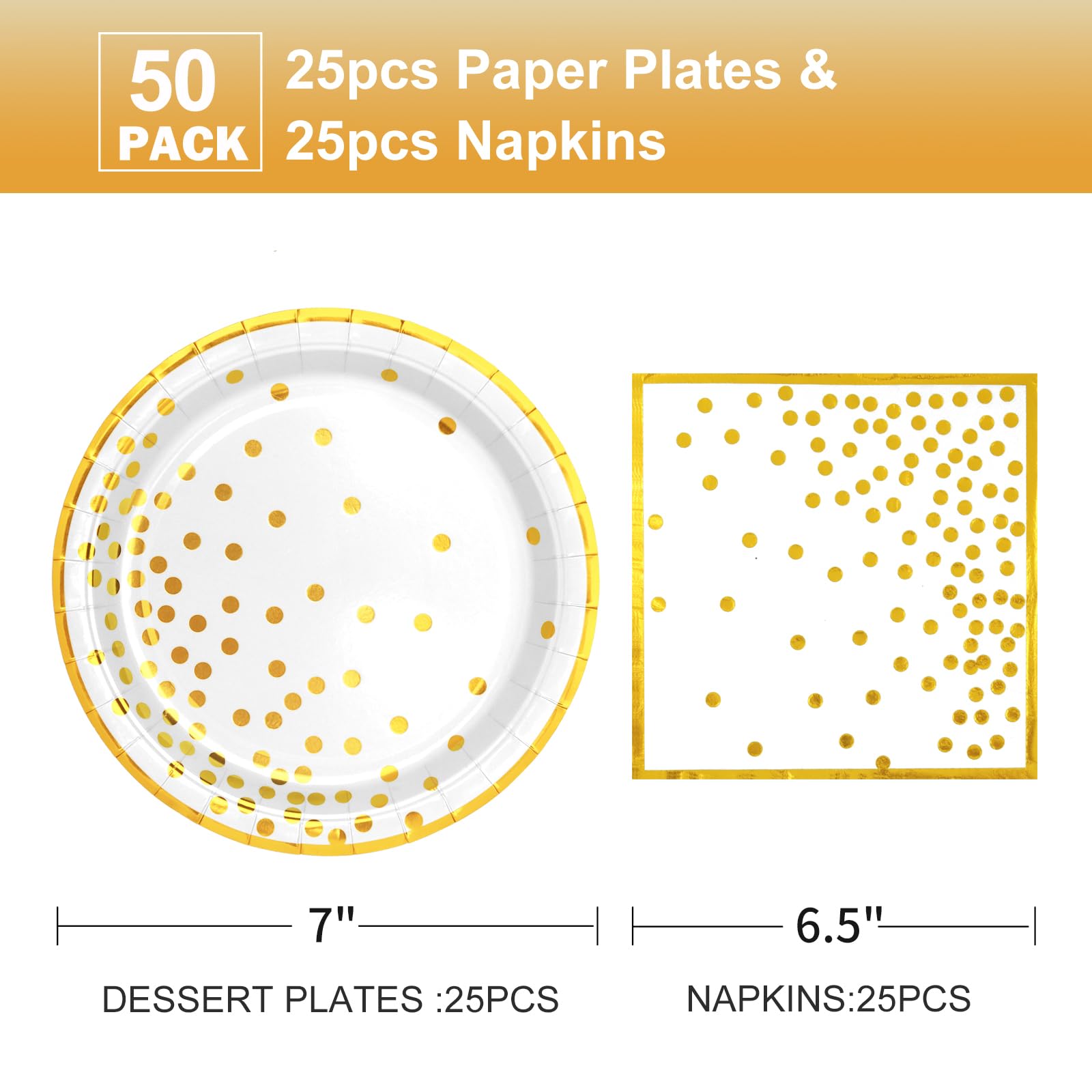 Elegant White Gold Paper Plates & Napkins Set - 25 Pack 7