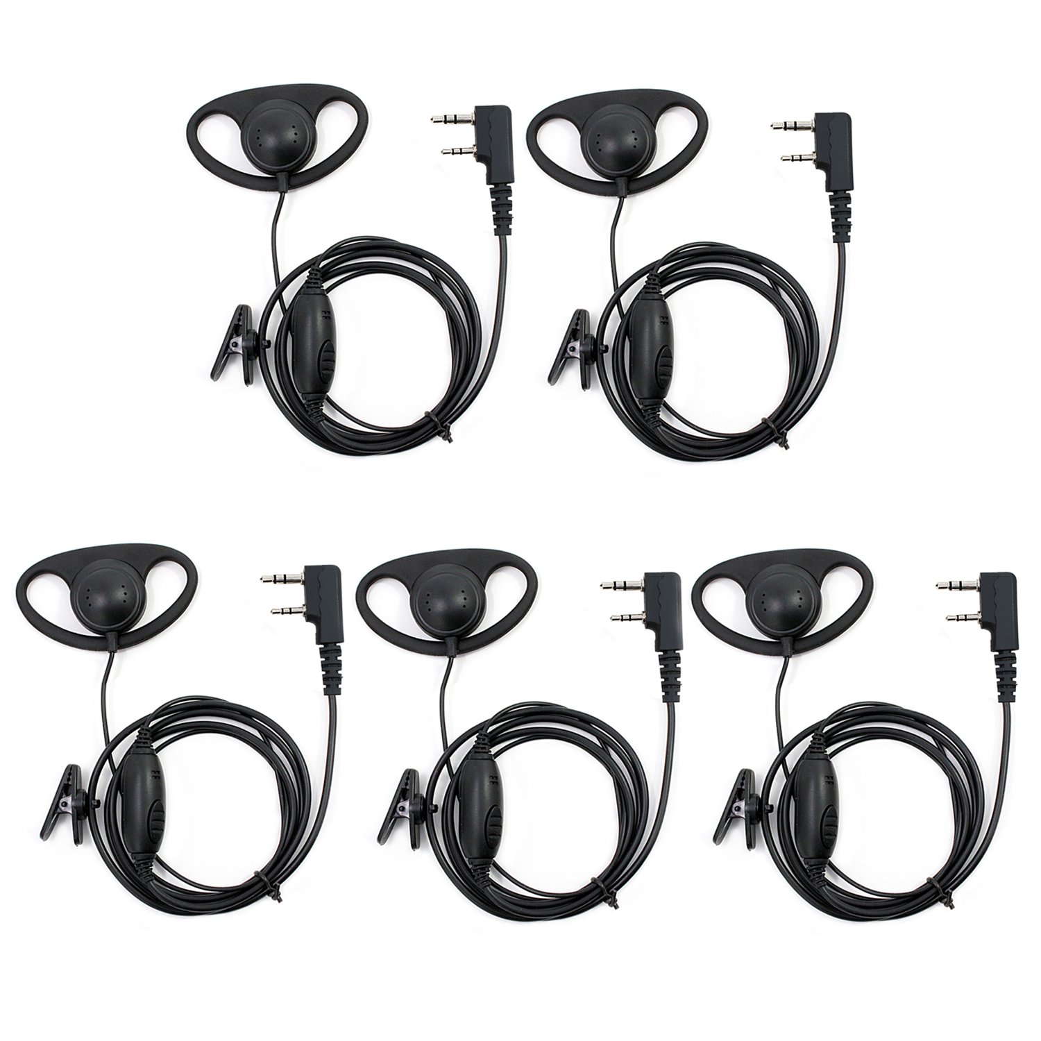 abcGoodefg 2-Way Radio Earpiece Headset with PTT Mic - 5 Pack | Compatible with UV5R, 888S, UV-82HP, BF-F8HP, Kenwood, Retevis H-777, RT21, RT22 Radios | Ideal for Security, Construction & Outdoor Activities