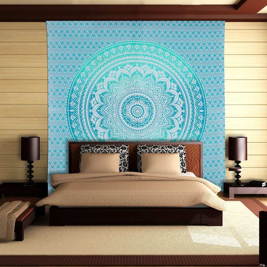 Bohemian Green Indian Mandala Tapestry - Queen Size Cotton Printed Wall Hanging for Bedroom Decor, Bed Cover, Room Divider & Home Decoration | Perfect for Yoga Studios, Meditation Spaces & Boho Chic Interiors