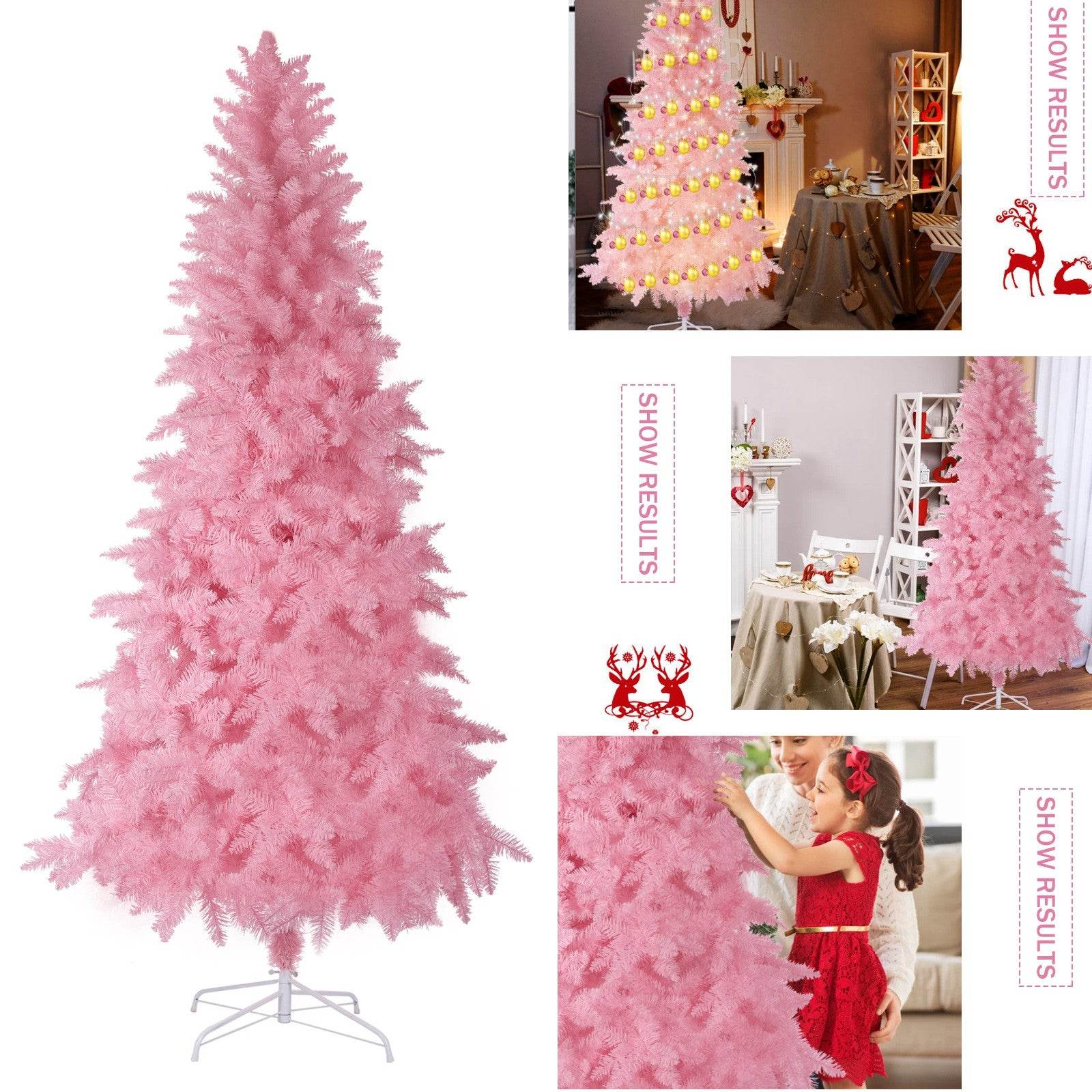 8ft Pink Artificial Christmas Tree - Kawaii Style Holiday Decor for Home, Office & Party | Fluffy Branches & Easy Setup