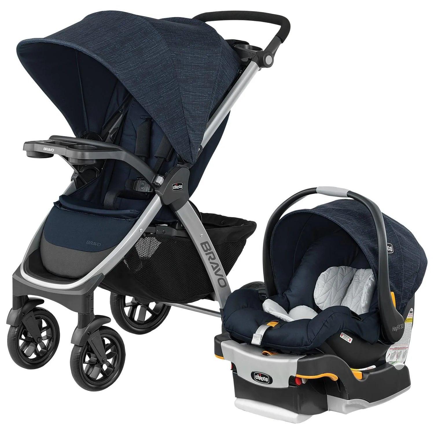 Chicco Bravo Trio 3-in-1 Travel System Stroller with Car Seat & Base - Brooklyn Design | Perfect for Newborns, Infants & Toddlers | Ideal for Shopping, Travel & Daily Outings