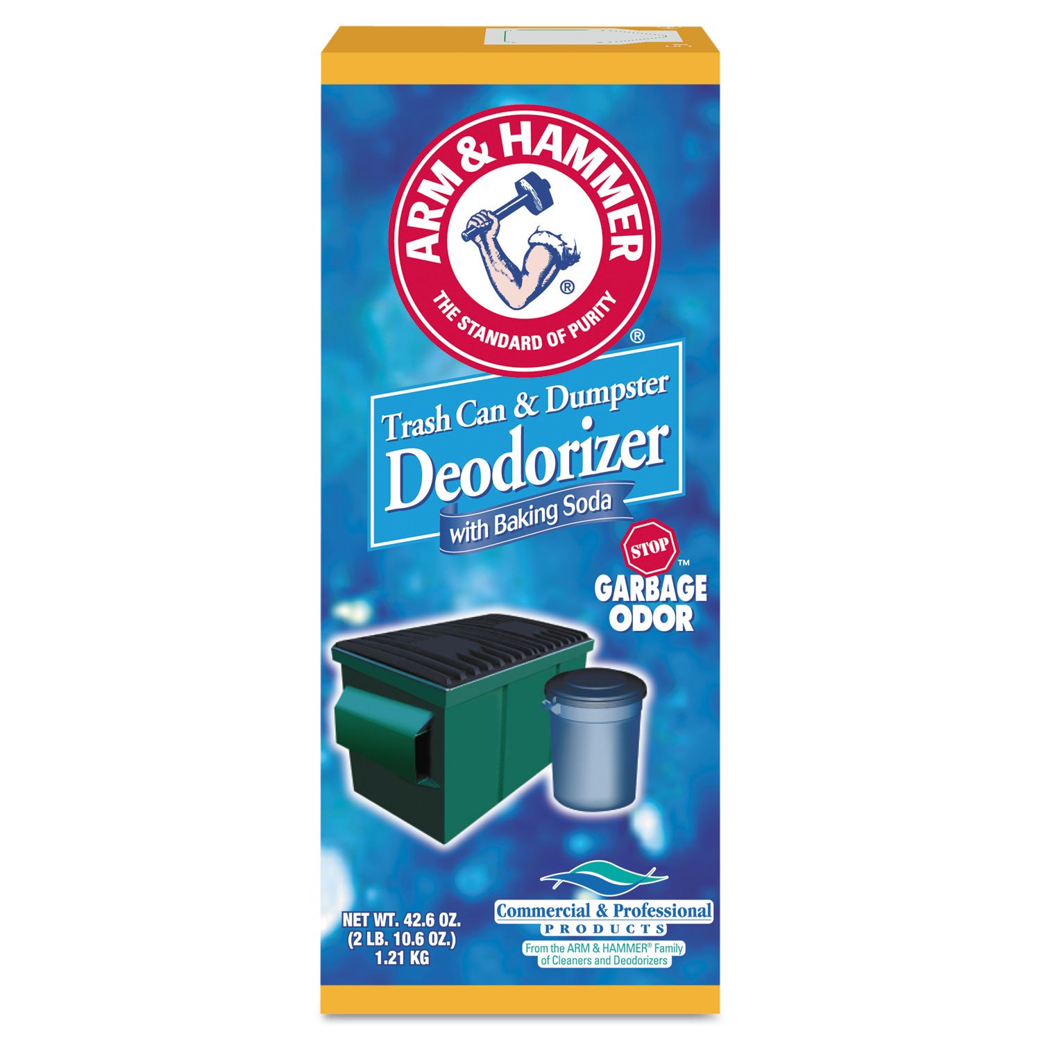 Arm & Hammer Trash Can and Dumpster Deodorizer with Baking Soda | Original Powder Sprinkle Top | 42.6 Oz Box (9/Carton) | Eliminates Odors in Garbage Cans, Dumpsters & Waste Bins