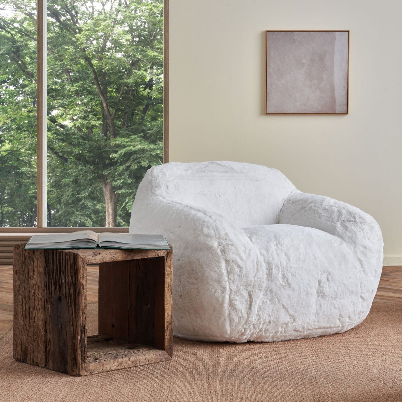 Cozy I AM FAKE Snug Faux Fur Chair - Medium Size in White | Perfect for Living Room, Bedroom & Home Office Decor