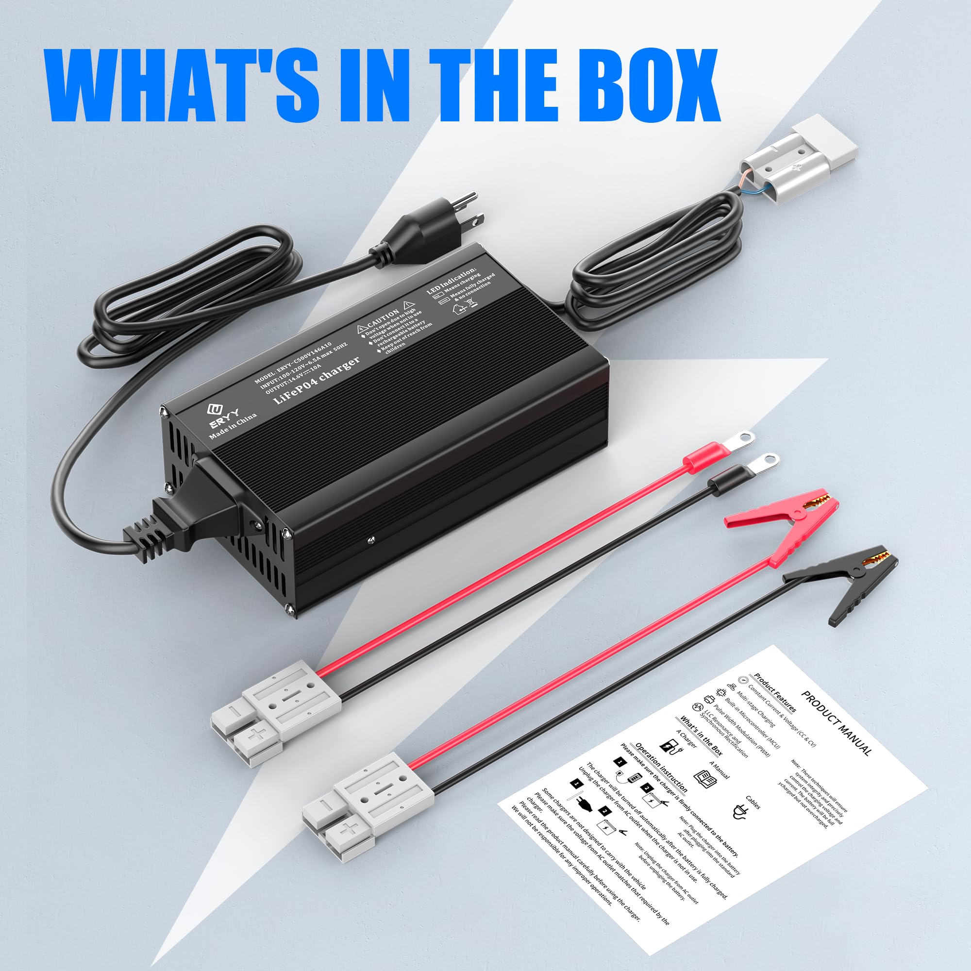 12V 10A LiFePO4 Battery Charger | 14.6V Lithium Battery Smart Charger with Anderson Connector & LED Display | AC-DC Power Supply for RV, Marine, Solar & Off-Grid Systems | Perfect for Boats, Campers & Deep Cycle Batteries