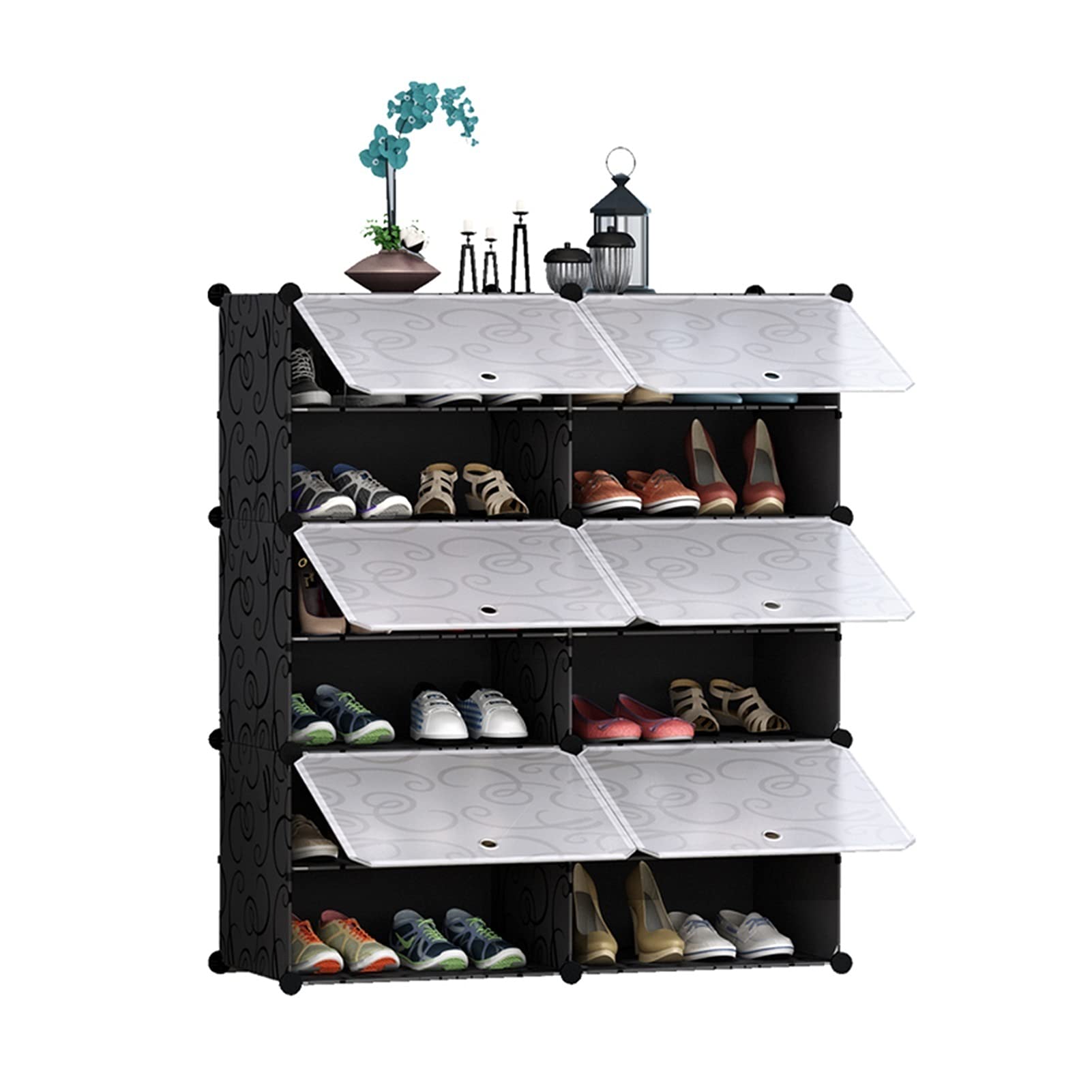 liushop Adjustable Stackable Shoe Rack with Doors - Modular Interlocking Shoe Storage Organizer for Closet, Entryway & Bedroom - Space Saving Rectangular Shoe Shelf Unit for Home Organization