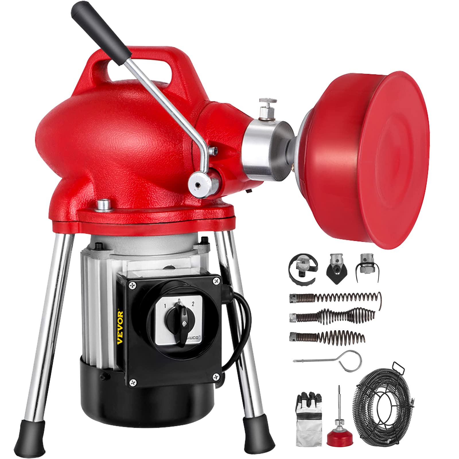 VEVOR 250W Heavy Duty Pipe Drain Cleaner Machine with 41Ft x 0.62 Inch Cable - 400 RPM Drain Snake for 3/4 to 4 Inch Pipes - Ideal for Home Plumbing, Kitchen Sink, Bathroom, and Basement Drain Clogs