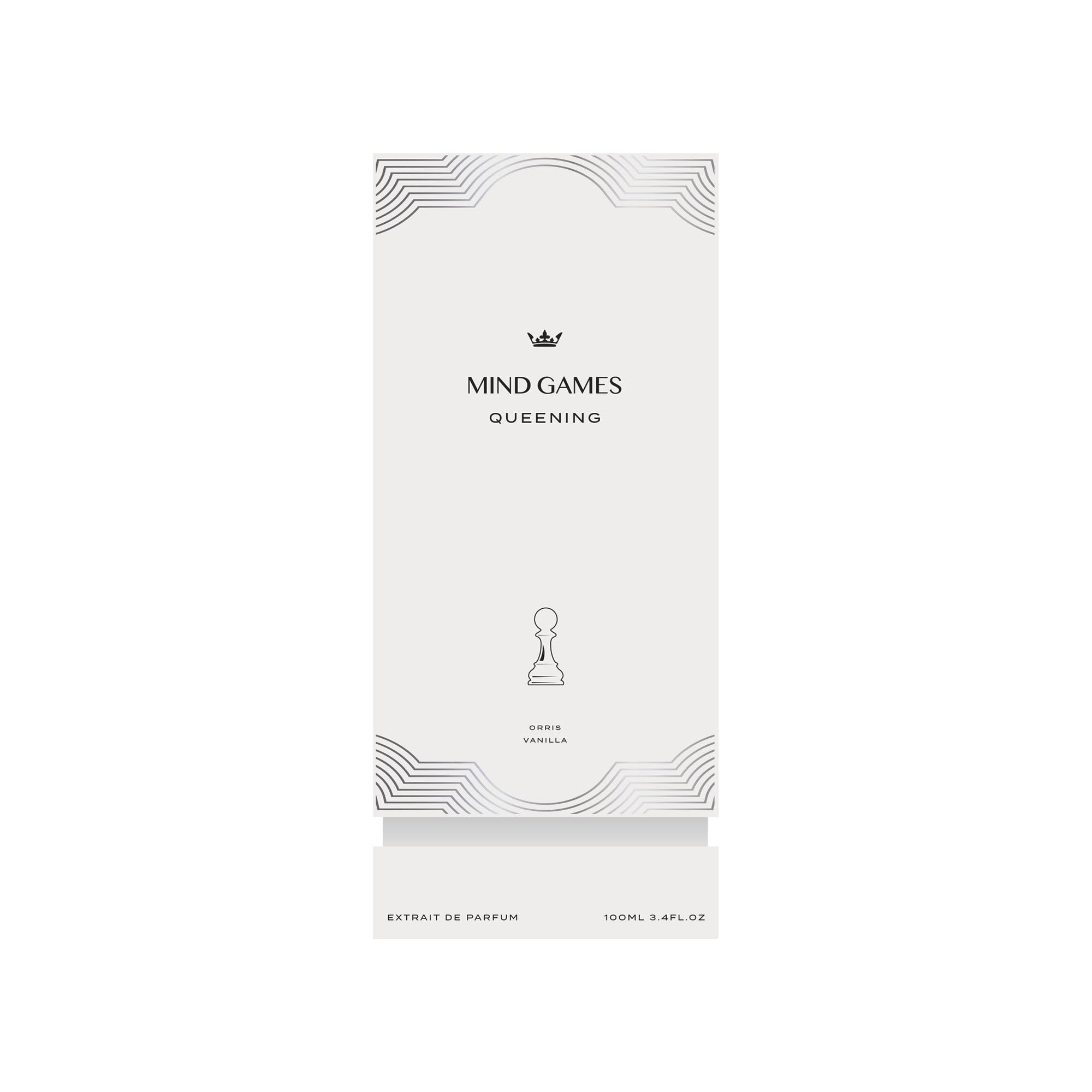 Luxury Perfume for Women & Men - MIND GAMES Queening Extrait de Parfum with Apple, Saffron, Fluffy Musk & Coconut Notes - Elegant Woody Amber Scent - 100mL/3.4oz - Perfect for Date Nights, Special Occasions & Gift Giving
