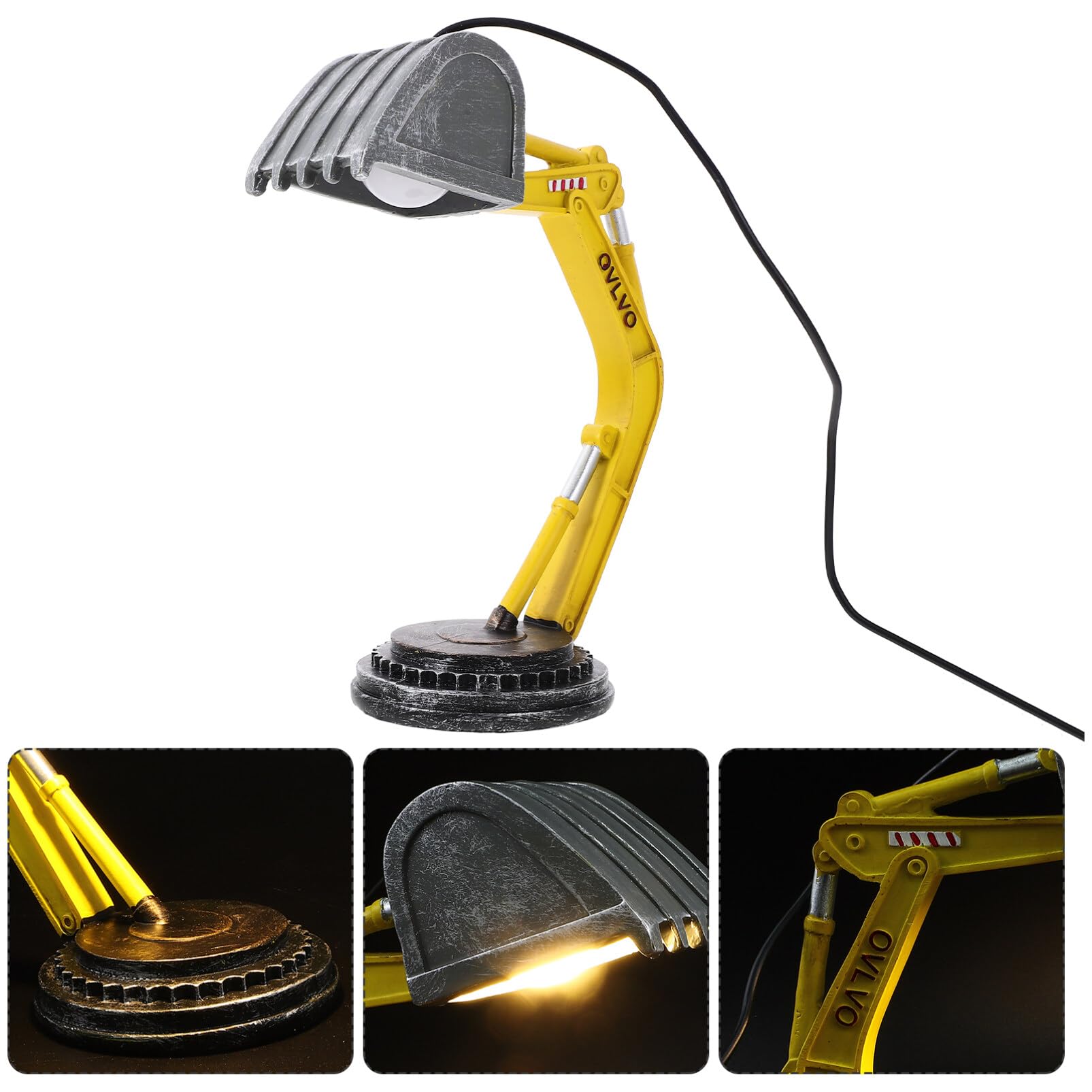 WHAMVOX Excavator Shaped LED Table Lamp - Minimalist Construction Theme Night Light for Boys Bedroom, Nursery, Kids Room Decor - Aesthetic Desk Lamp for Study, Office & Bedside Use