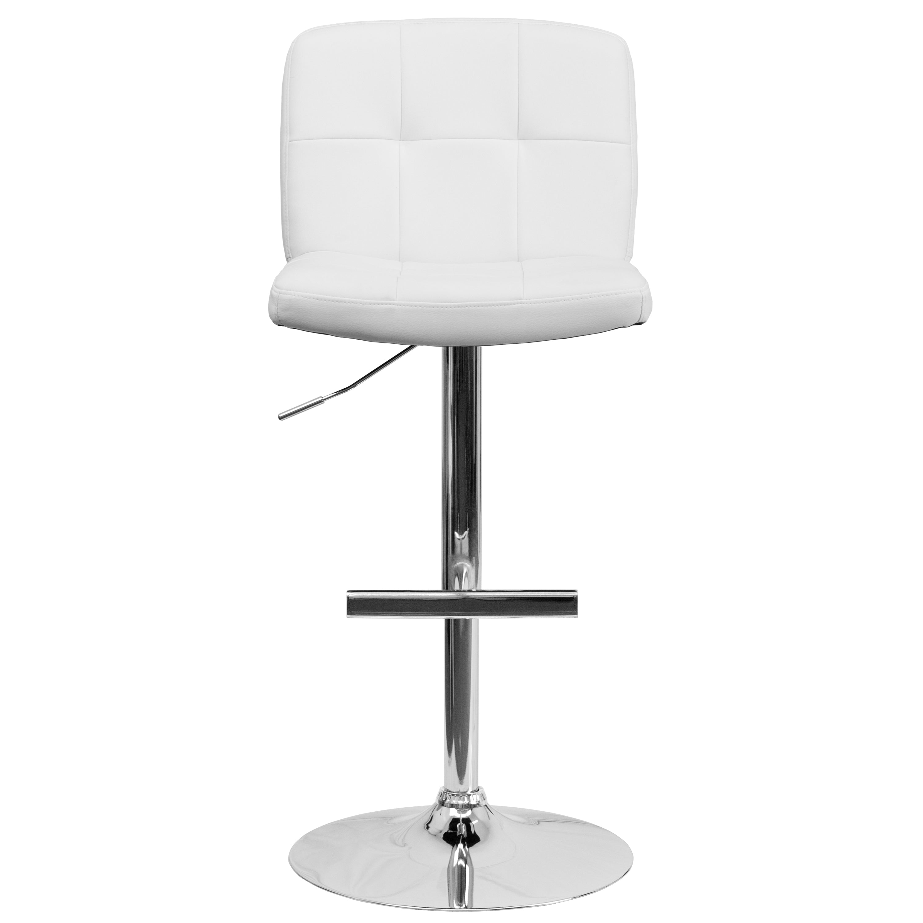 Modern White Vinyl Adjustable Height Bar Stool with Square Tufted Back & Chrome Base - Perfect for Kitchen Island, Breakfast Nook & Home Bar Decor