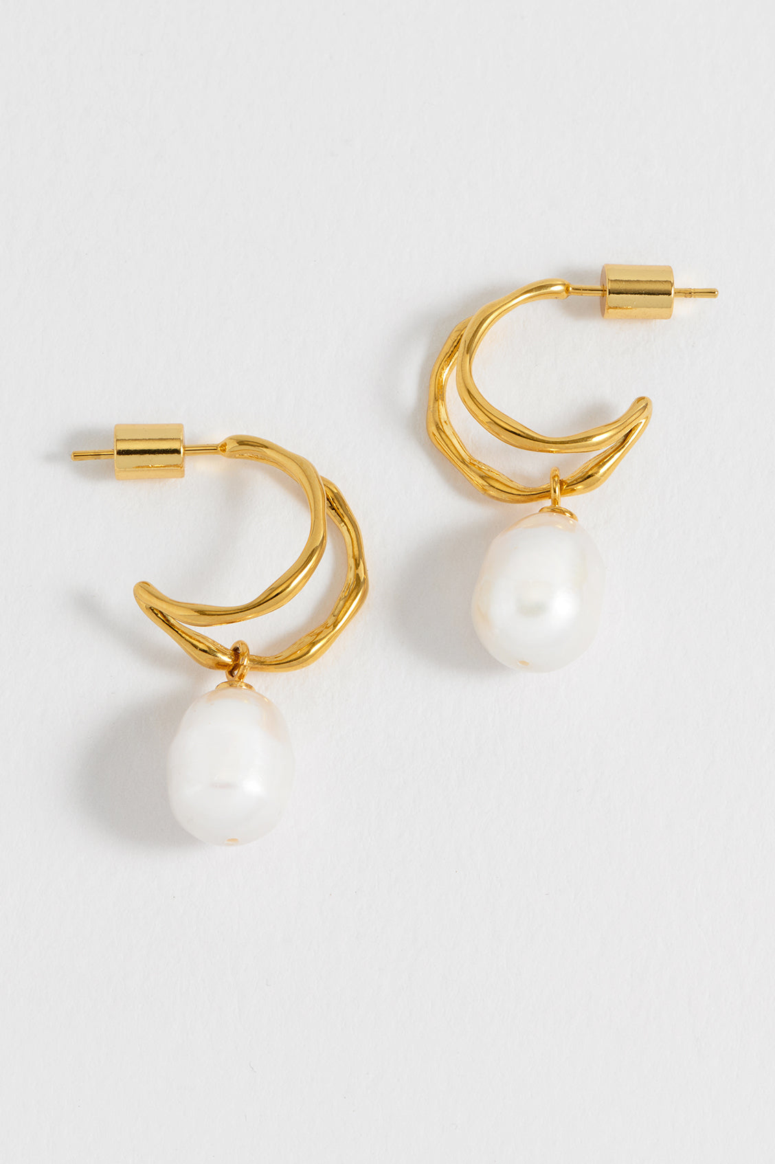 Molton Pearl Double Hoop Earrings for Women - Elegant 14K Gold Plated Dangle Earrings - Perfect for Weddings, Parties & Everyday Wear