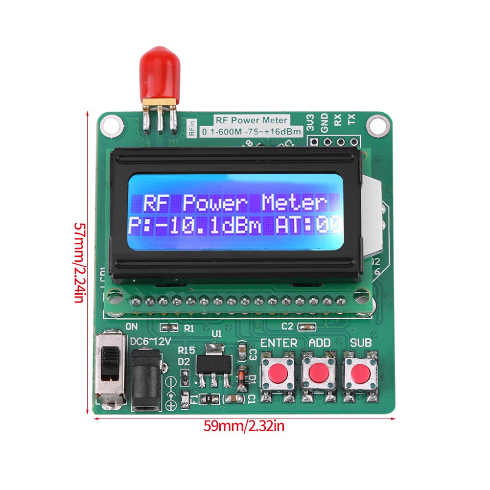 Digital RF Power Meter 1-600MHz with LCD Display, 75~16 dBm Range - Accurate Radio Frequency Detection for Ham Radio, Antenna Testing & Signal Measurement