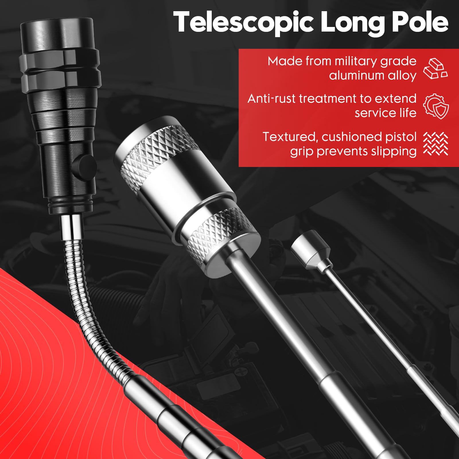 Extendable Magnetic Pickup Tool Set with LED Flashlight & Inspection Mirror - Telescoping Magnetic Grabber for Mechanics, Handymen, DIYers - Perfect Gift for Father, Husband, Boyfriend - Ideal for Auto Repair, Workshop & Home Maintenance