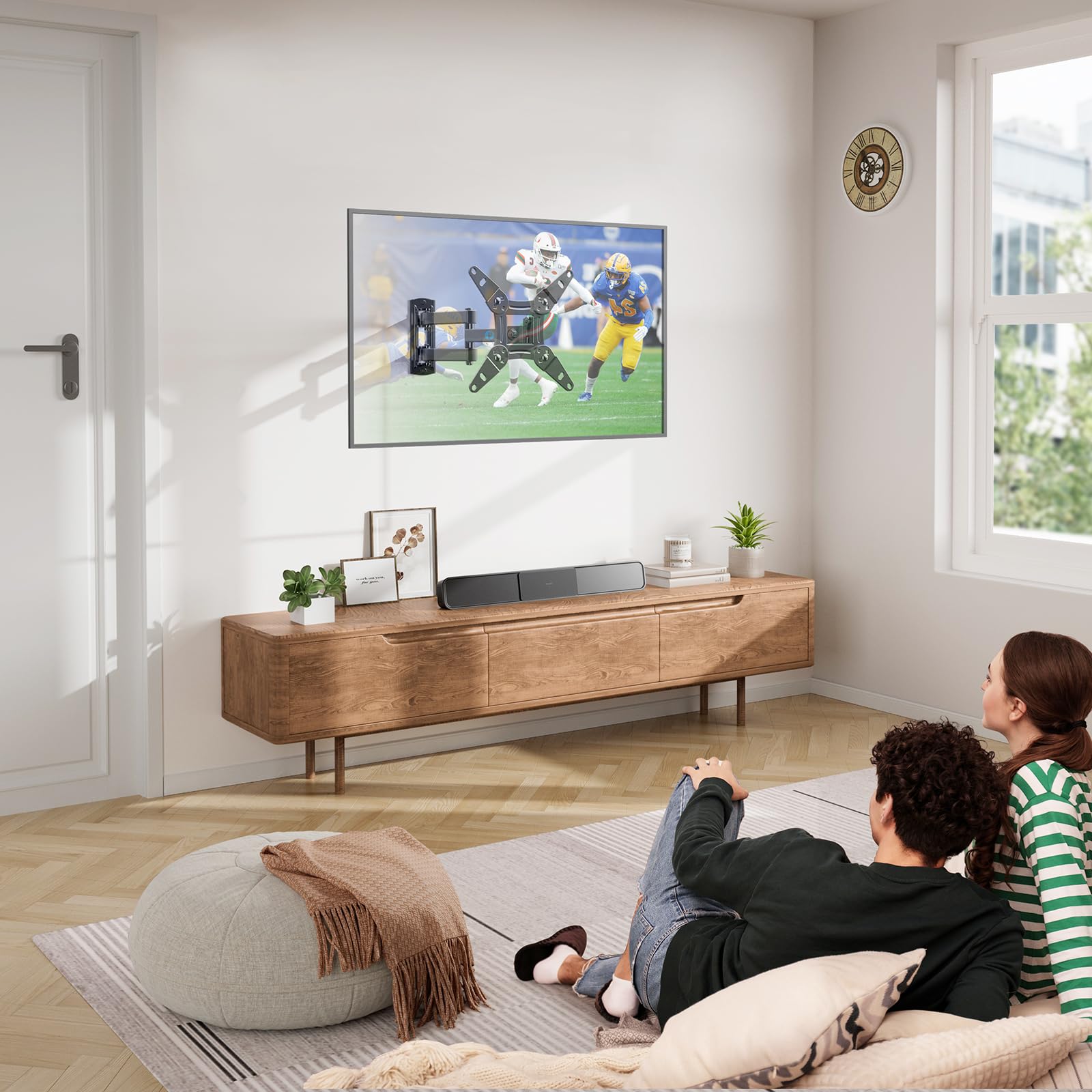 Pipishell Full Motion TV Wall Mount Bracket - Swivel Tilt Extension Rotation for Echo Show 21/15 & 13-42 Inch LED LCD Flat/Curved TVs & Monitors - Max VESA 200x200mm, 44lbs - Perfect for Living Room, Bedroom & Office Setup