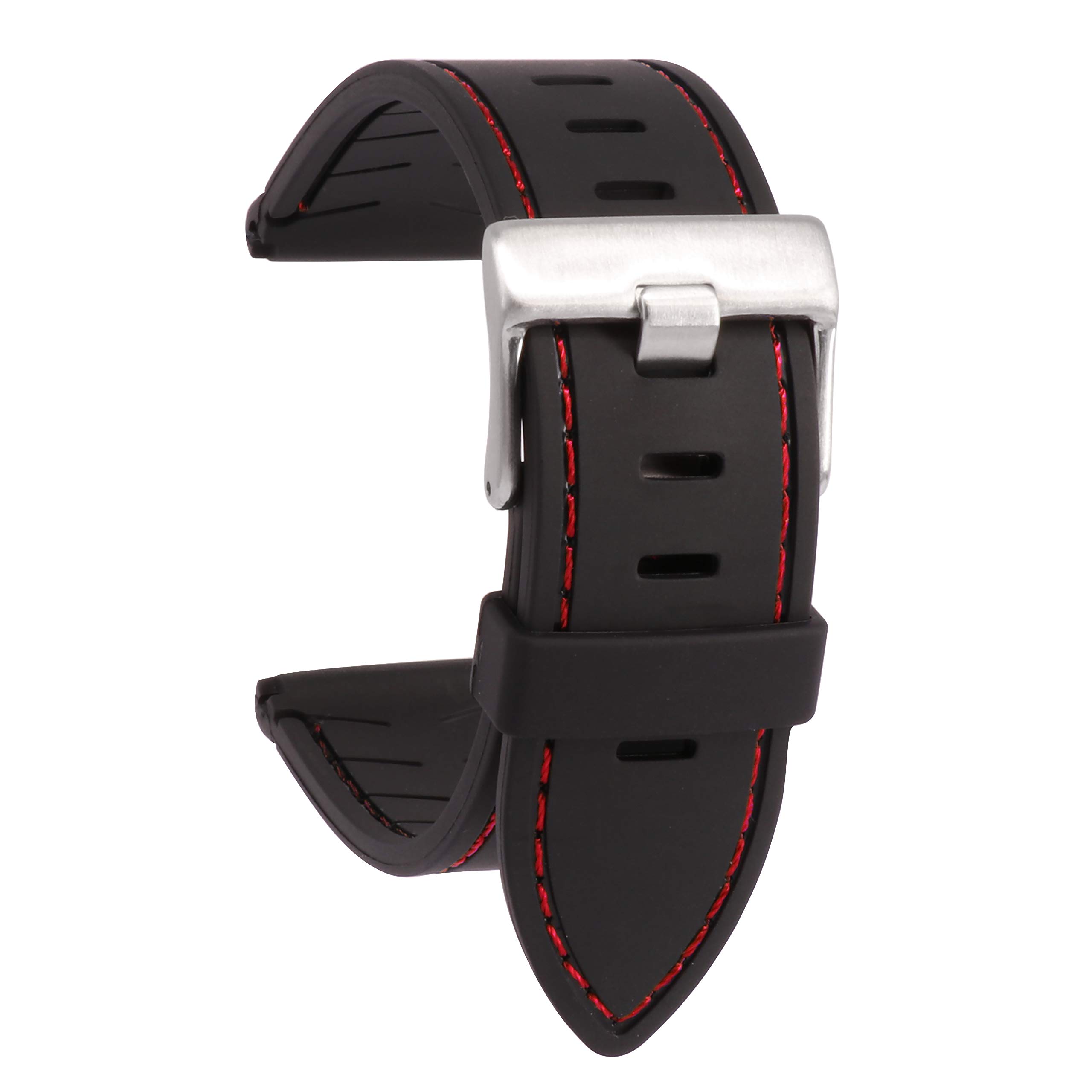 22mm Soft Rubber Watch Band with Red Stitch - Compatible with Omega & IWC Watches | Durable Vintage Style Replacement Strap for Men | Perfect for Swimming, Diving & Everyday Wear