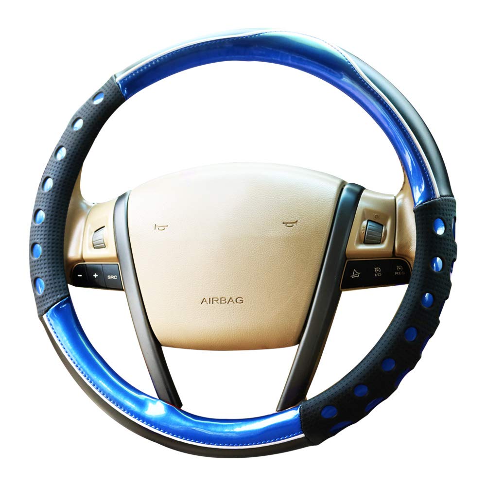Premium Universal 15-Inch Non-Slip Leather Steering Wheel Cover - Blue | Comfort Grip & Enhanced Driving Control | Perfect for Cars, Trucks & SUVs