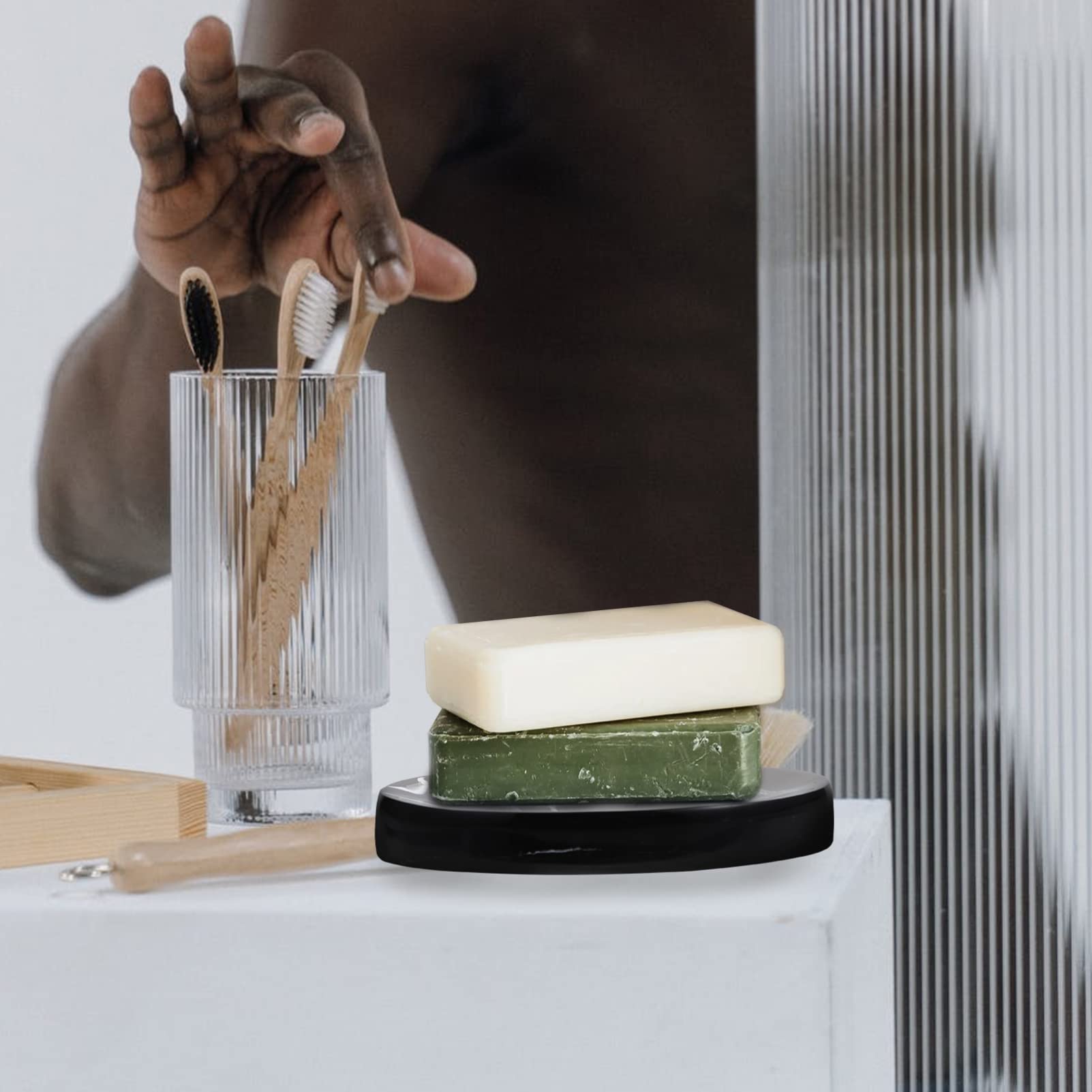 Angoily Marble Soap Dish Organizer - Resin Soap Holder with Drain for Shower, Bathroom & Travel - Decorative Nordic Style Soap Keeper & Sponge Tray for Modern Home Decor