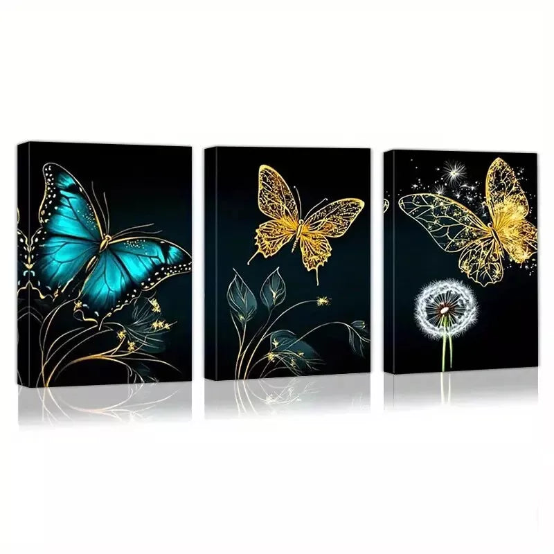 3-Piece Stunning Abstract Butterfly Dandelion Art Set - Framed Canvas Wall Decor 50x70cm (19.7x27.6in) - High Quality Print, Ready to Hang - Modern Home & Office Decoration for Living Room, Bedroom, Study