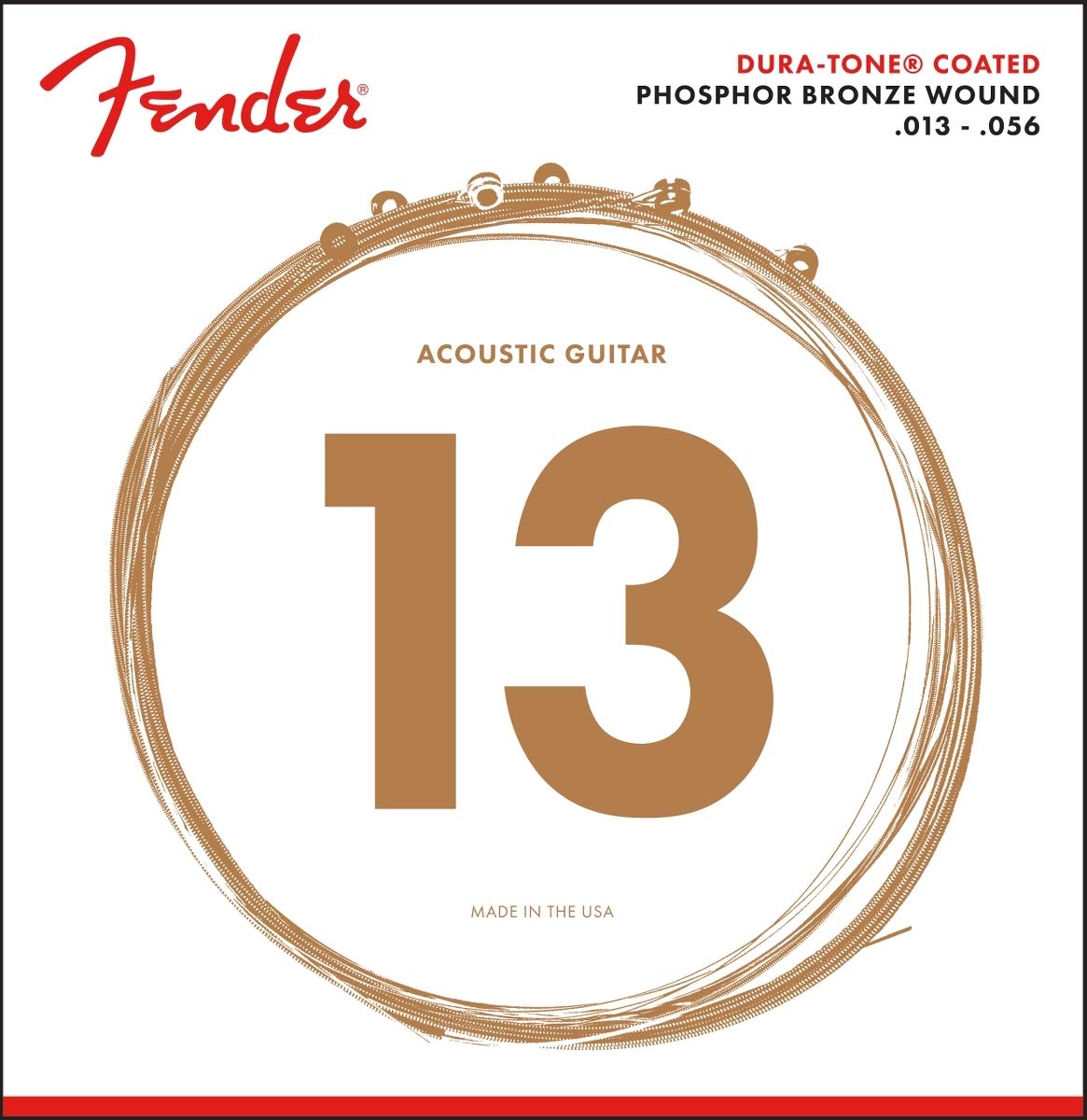Fender Dura-Tone Coated Phosphor Bronze Acoustic Guitar Strings - 860M .013-.056 Gauge - Long-Lasting Tone & Playability for Folk, Country & Fingerstyle Playing