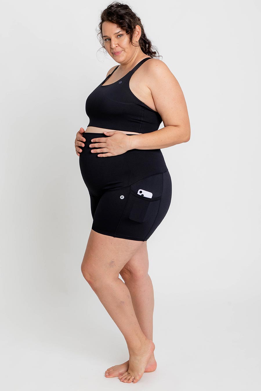 Comfortable Maternity Anti-Chafe Mid Shorts with Pockets - Black | Perfect for Pregnancy, Postpartum & Nursing | Soft Breathable Fabric for All-Day Wear