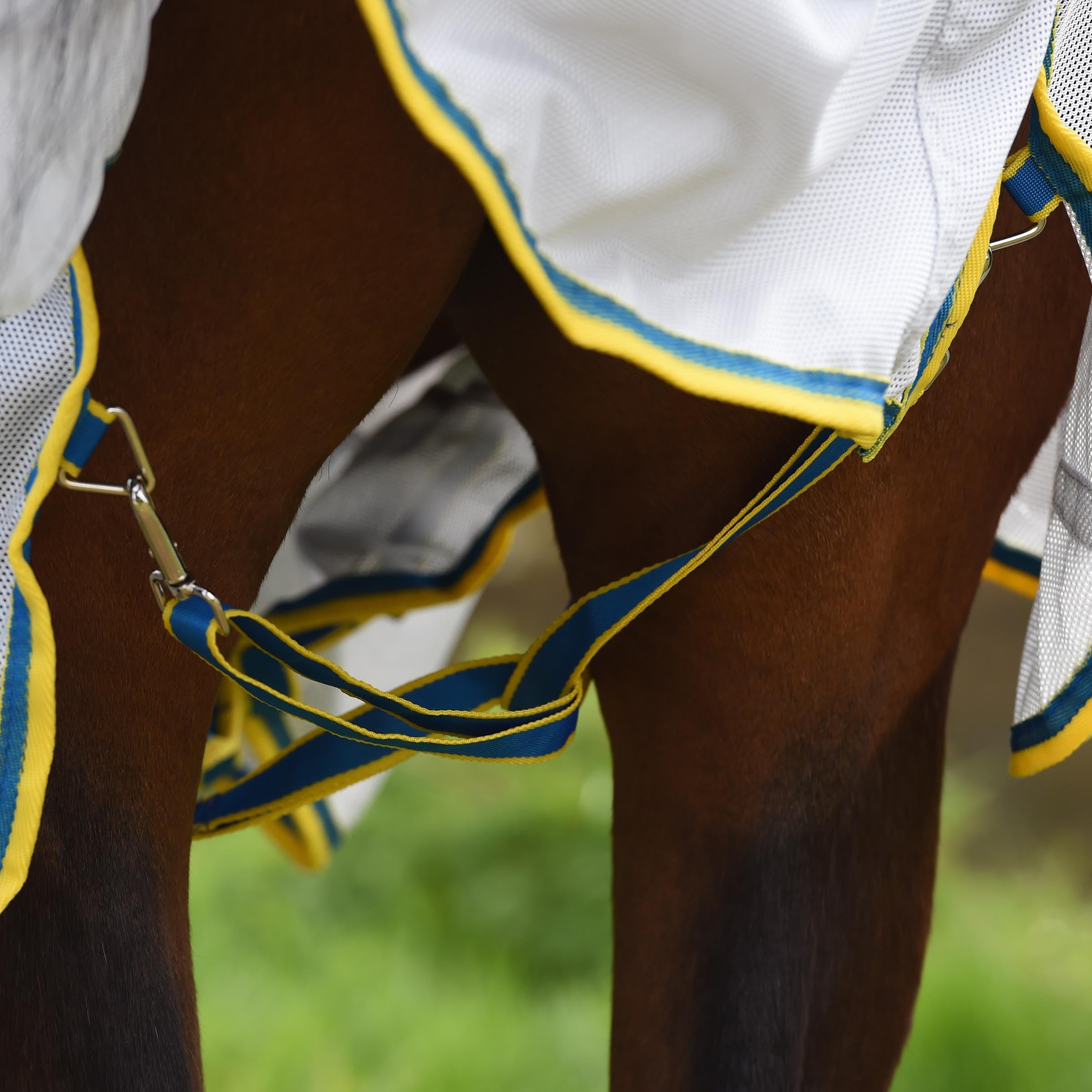 WeatherBeeta ComFiTec Zephyr Plus Mesh Horse Blanket - Breathable Silver/Blue/Lemon Combo Neck Cover 72