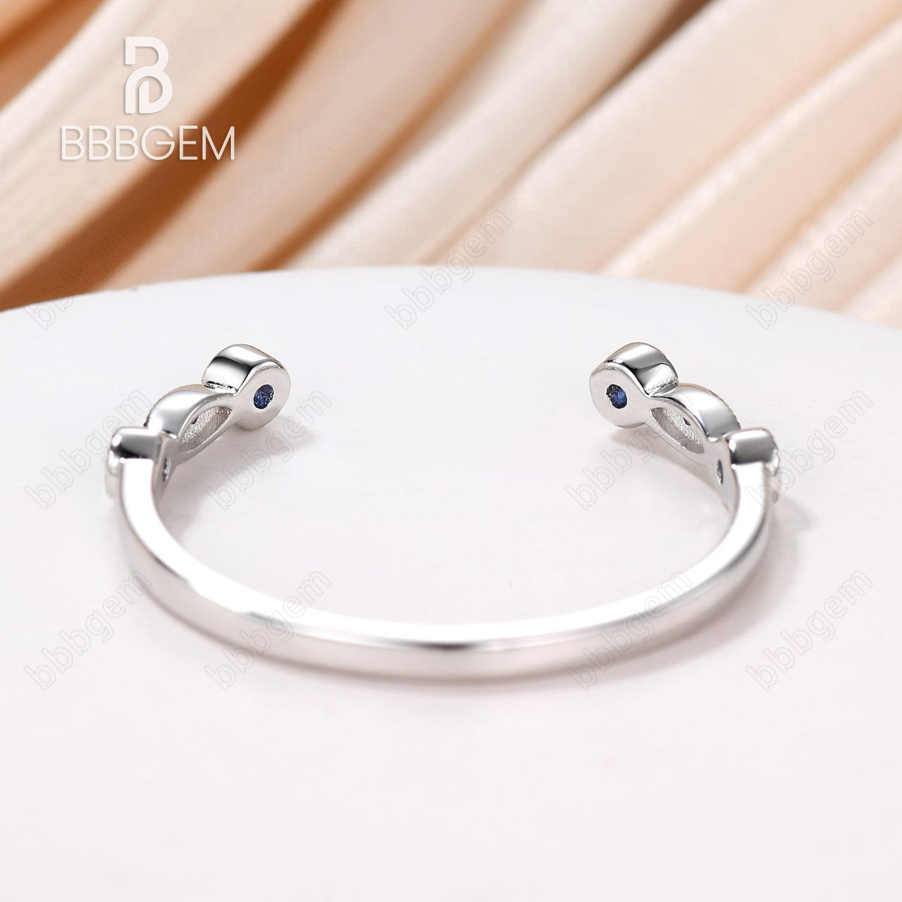 14K White Gold Natural Sapphire Open Gap Wedding Band - Marquise and Round Cut Sapphire Ring for Women, Perfect for Engagement, Anniversary, and Bridal Jewelry Gifts
