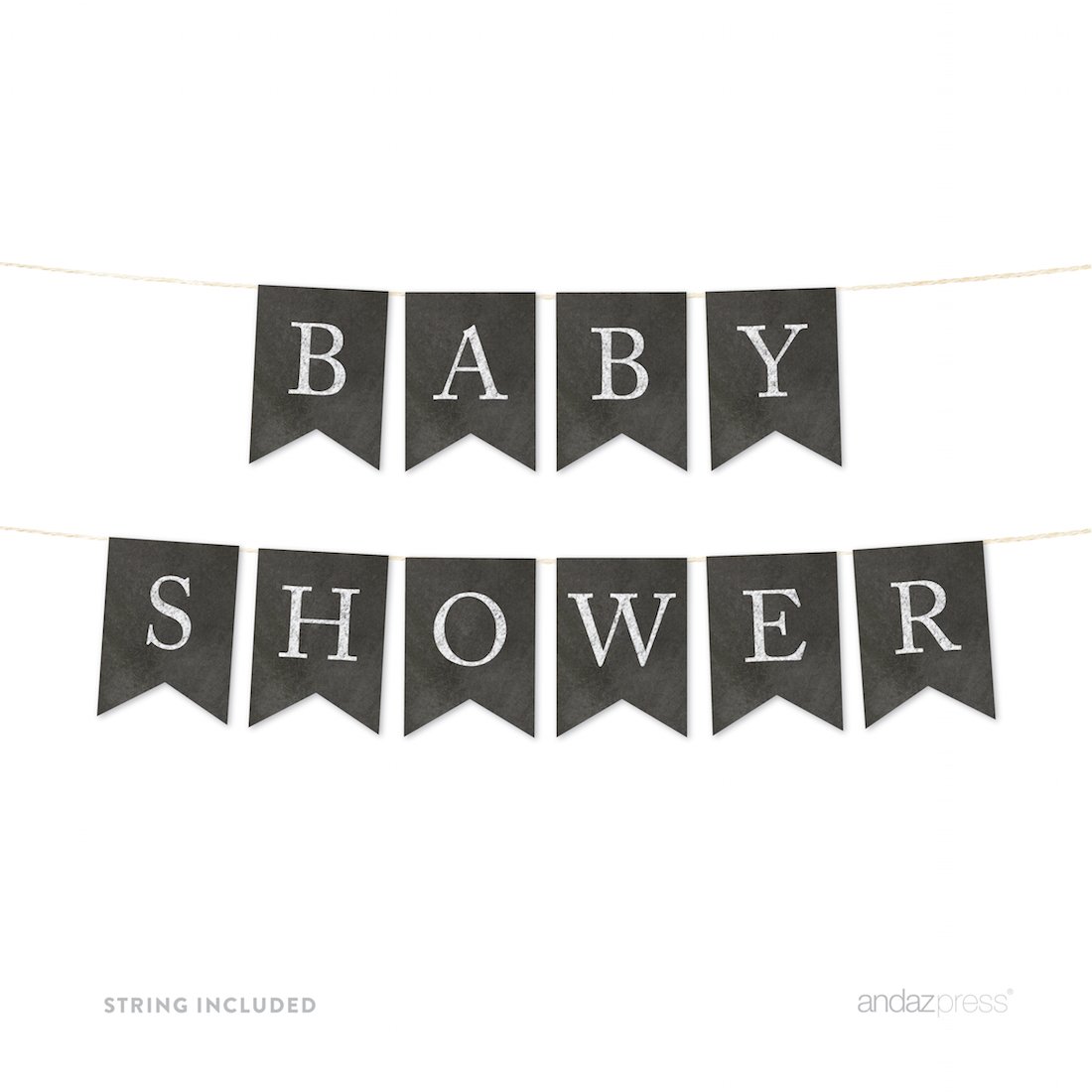 Vintage Chalkboard Baby Shower Banner - 4 Feet Hanging Bunting Pennant with String - Gender Neutral Party Decor for Nursery, Birthday & Celebration - Andaz Press 1-Set
