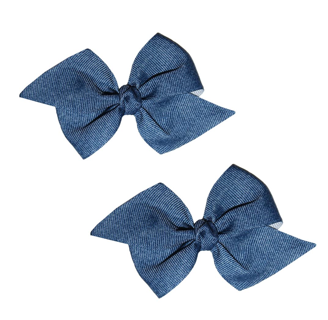 WD2U Baby Girls Hair Bows Set of 2 - Denim Blue Grosgrain Ribbon 3 Inch Alligator Clips for Toddler Hair Accessories | Perfect for Birthday Parties, Photo Shoots & Everyday Wear