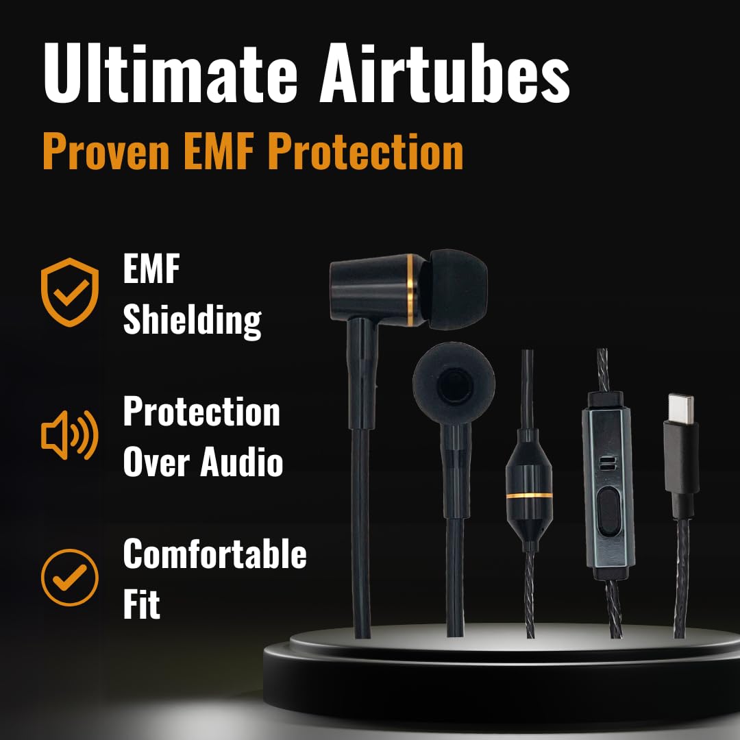HOMESTA Anti-Radiation Headphones with Mic - EMF-Free Air Tube Wired Stereo Headset for iPhone, Android, PC | 3.5mm Jack | Noise Cancelling | Perfect for Office, Gaming & Travel (Black)